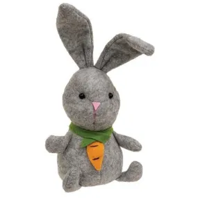 💙 Gray Bunny with Carrot Necklace Felt Fabric Figure 9" H