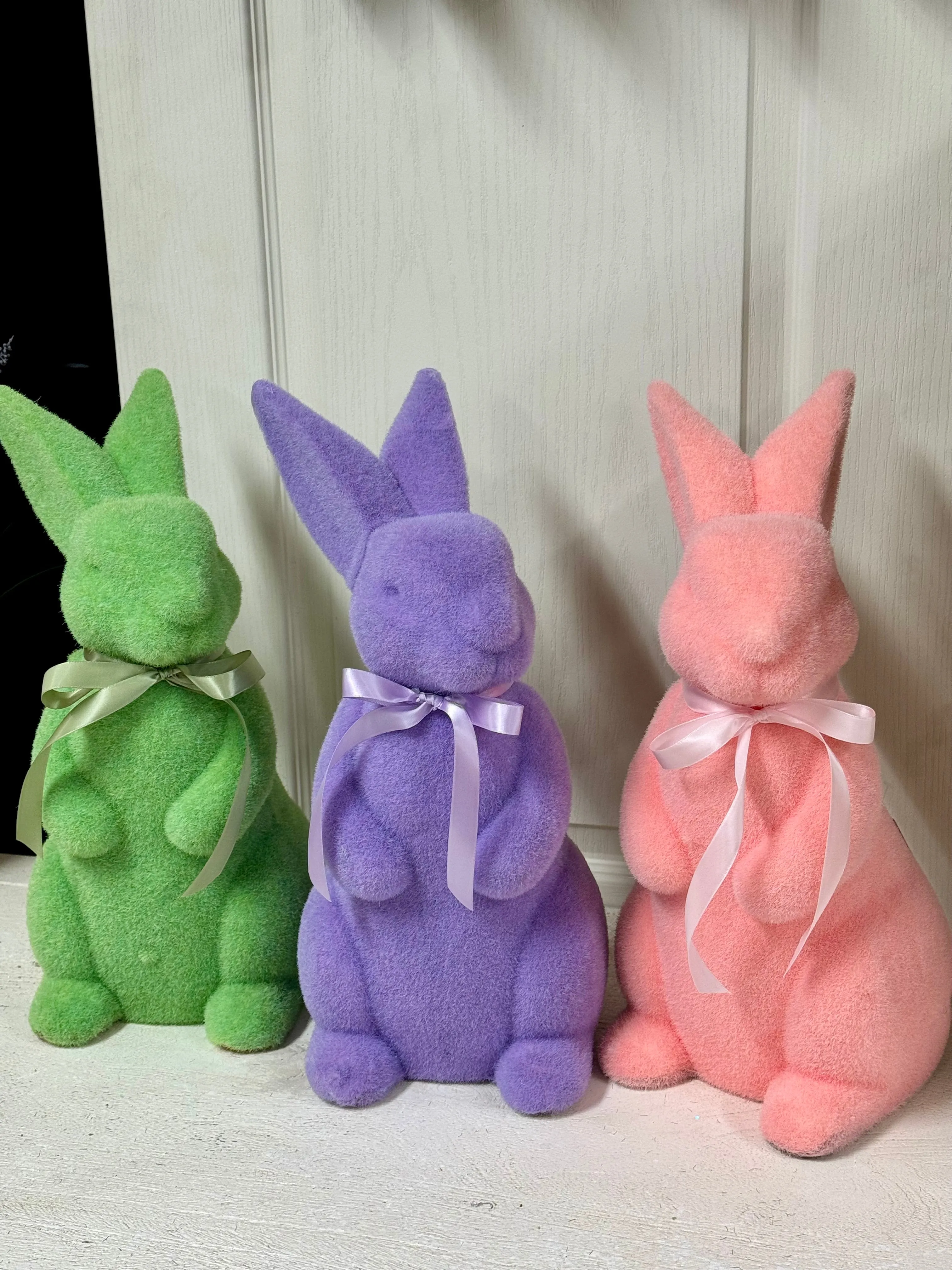 15 Inch Plastic Flocked Easter Bunny Three Colors