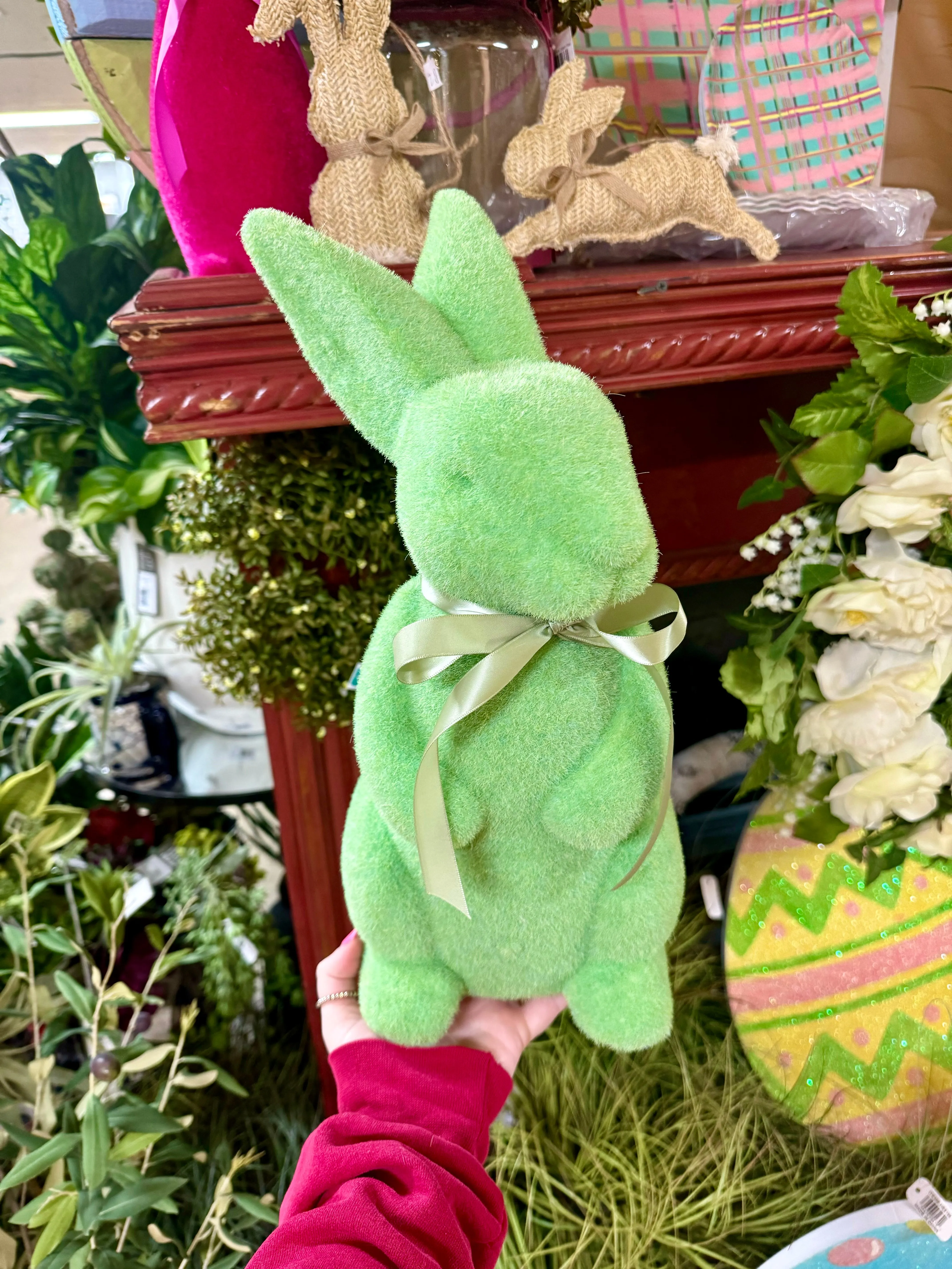 15 Inch Plastic Flocked Easter Bunny Three Colors