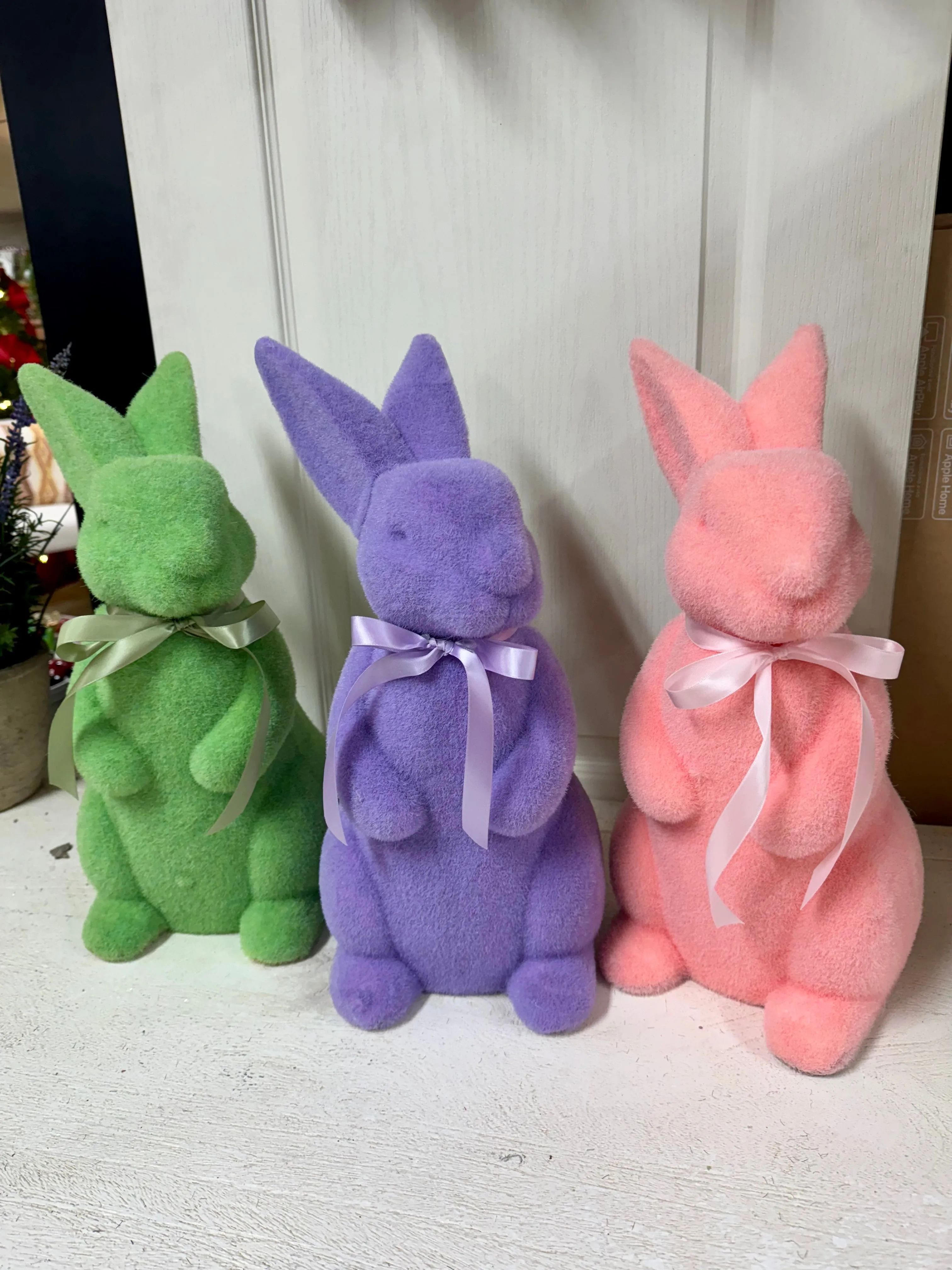 15 Inch Plastic Flocked Easter Bunny Three Colors