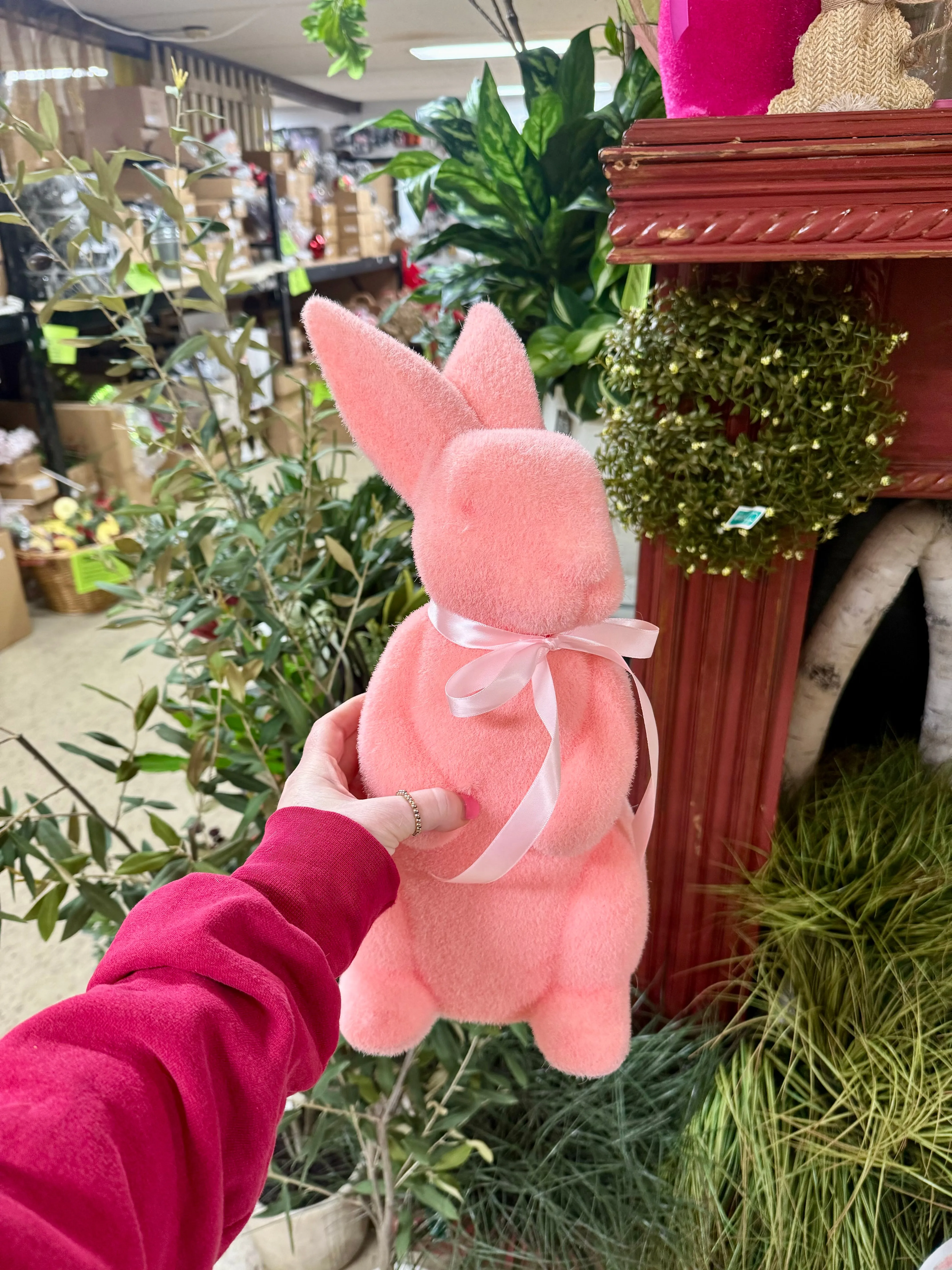 15 Inch Plastic Flocked Easter Bunny Three Colors