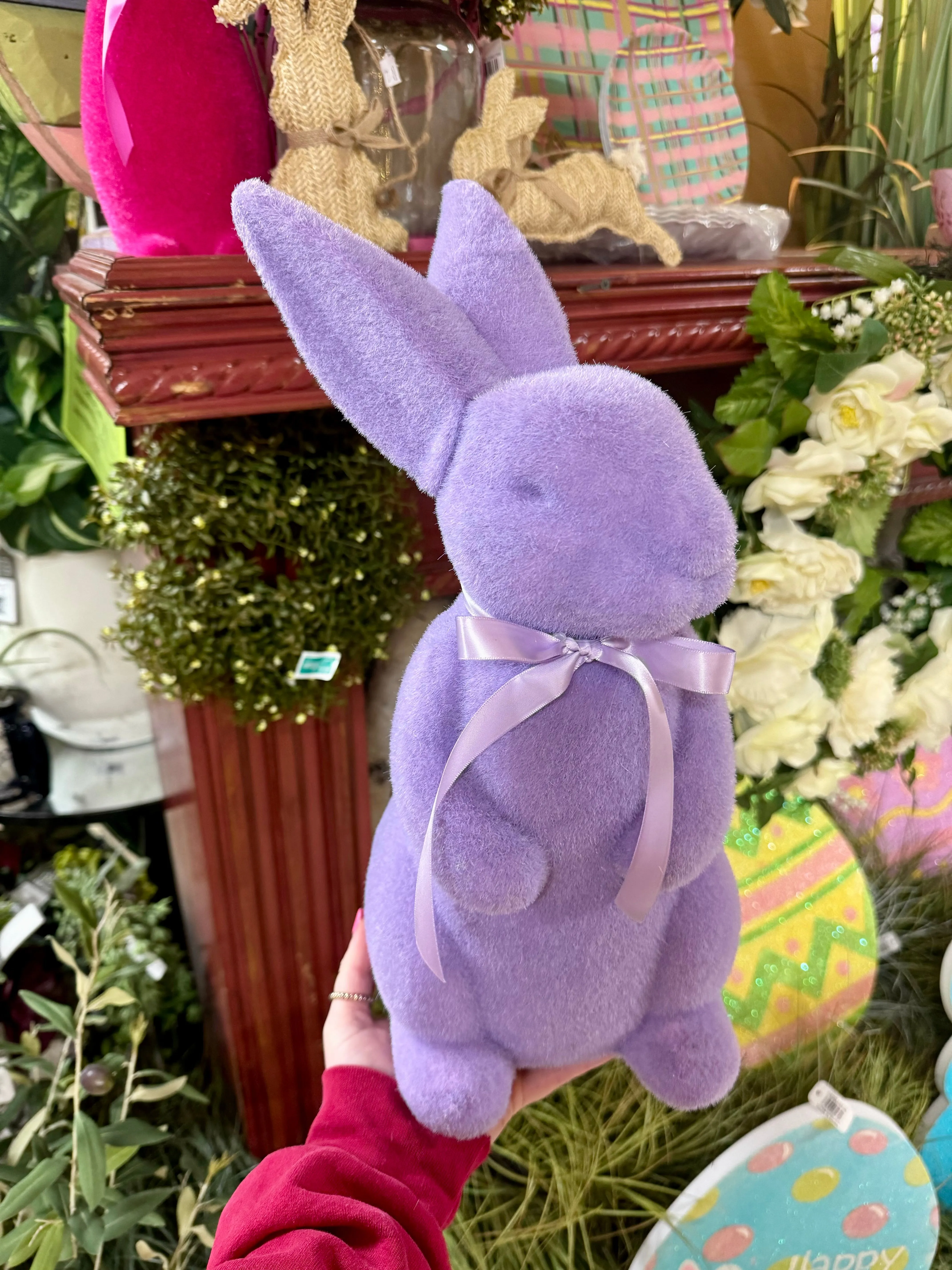 15 Inch Plastic Flocked Easter Bunny Three Colors