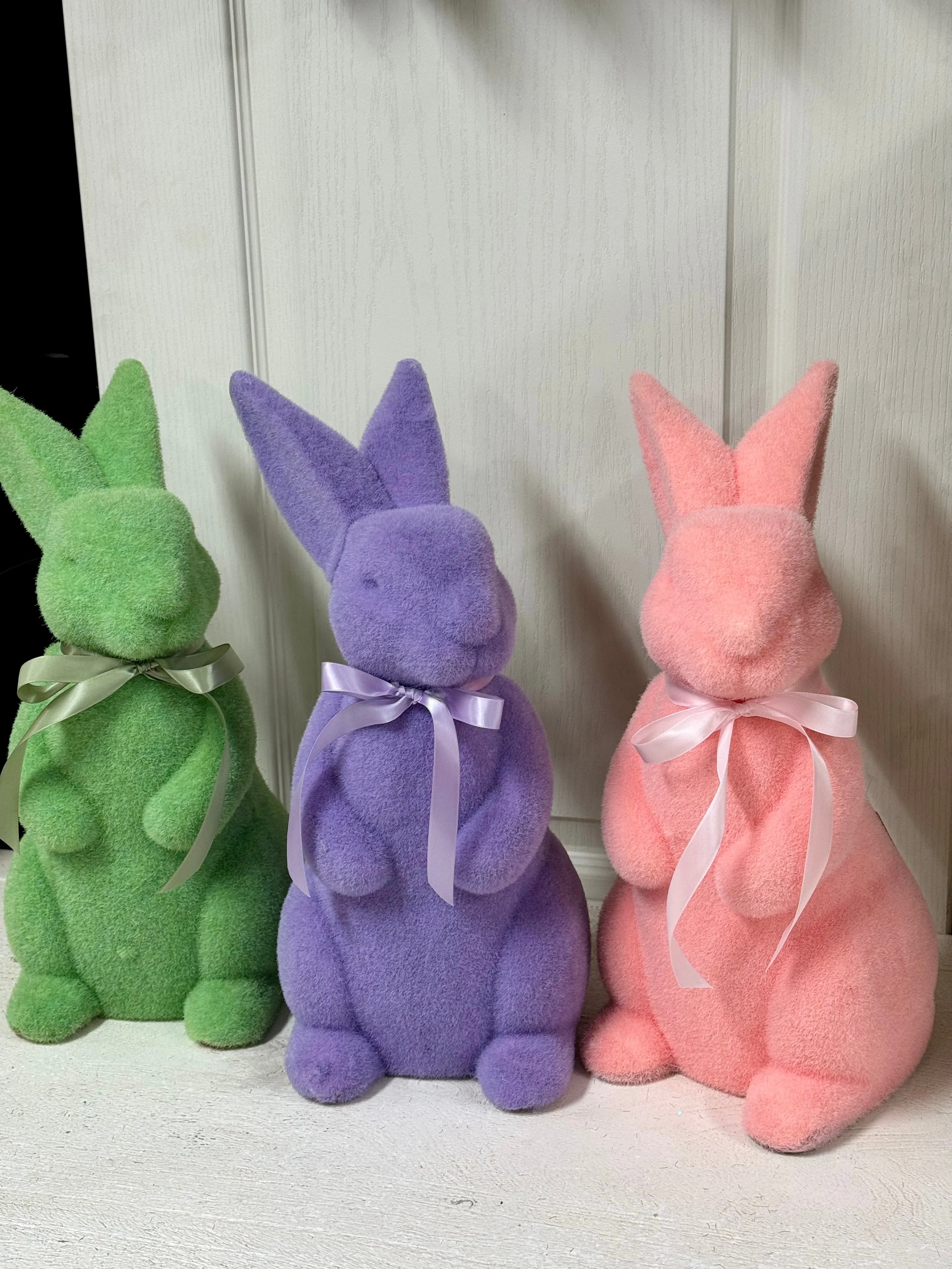 15 Inch Plastic Flocked Easter Bunny Three Colors