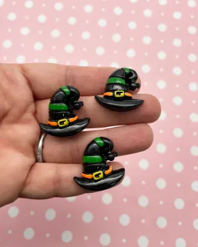 3 Black, Orange and Green Witch Hat Cabochons, Resin Cute Halloween Cabochons, Witch Cabs, Dh7b