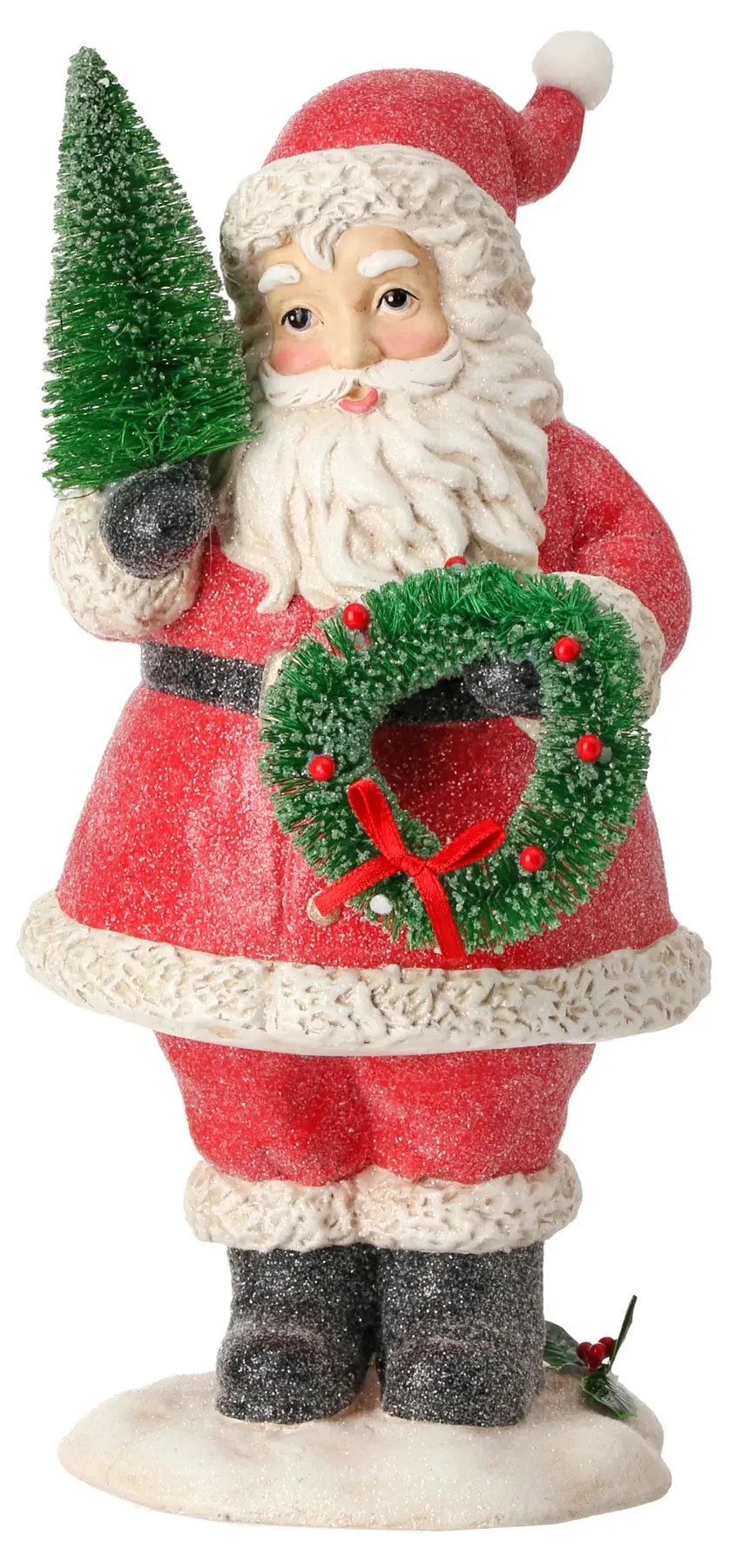 4.5" Frosted Santa Ornament with Tree & Wreath