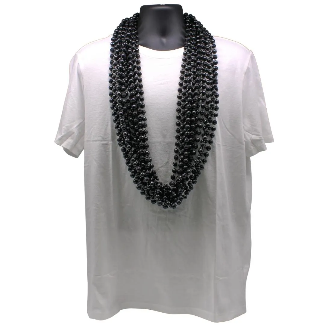 48" 12mm Round Black Mardi Gras Beads