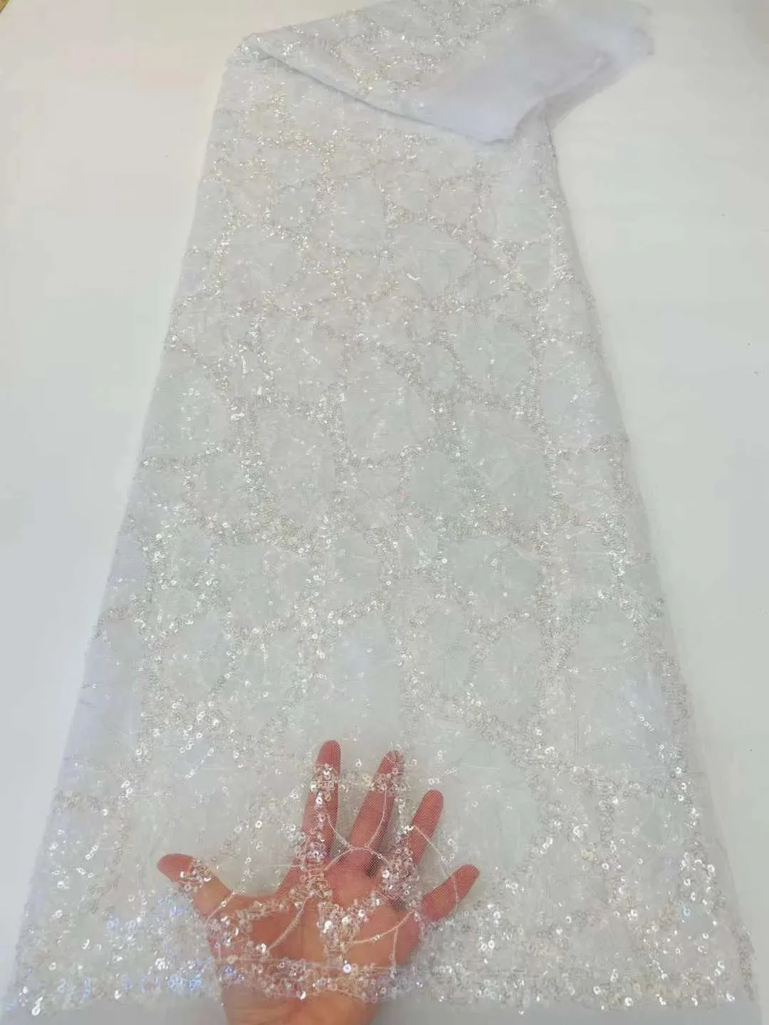 5 YARDS / 10 COLORS / Kelimasn Floral Sequin Beaded Embroidery Tulle Mesh Lace Dress Fabric