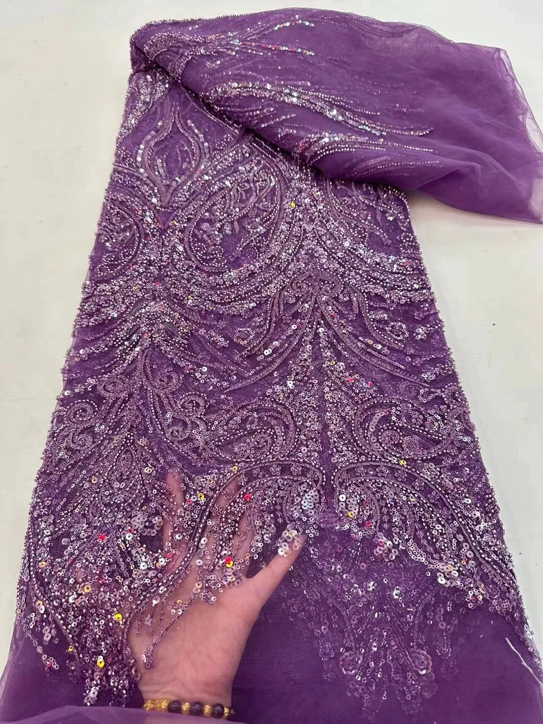 5 YARDS / 12 COLORS / Elompia Sequin Beaded Embroidery Tulle Mesh Lace Dress Fabric