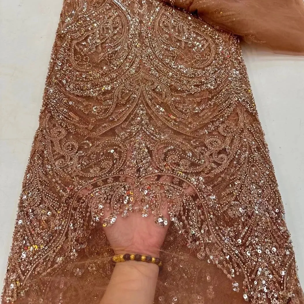 5 YARDS / 12 COLORS / Elompia Sequin Beaded Embroidery Tulle Mesh Lace Dress Fabric