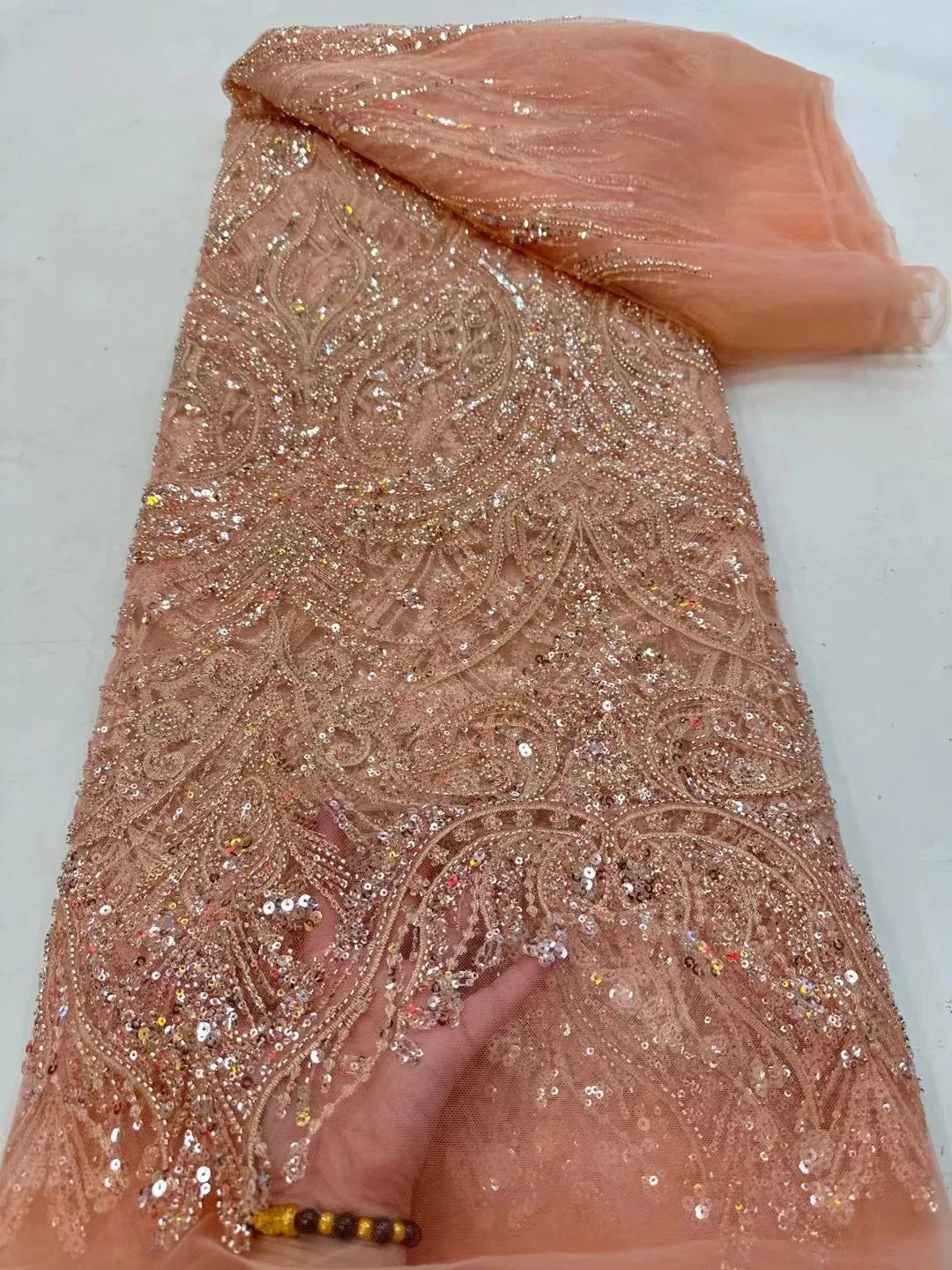 5 YARDS / 12 COLORS / Elompia Sequin Beaded Embroidery Tulle Mesh Lace Dress Fabric