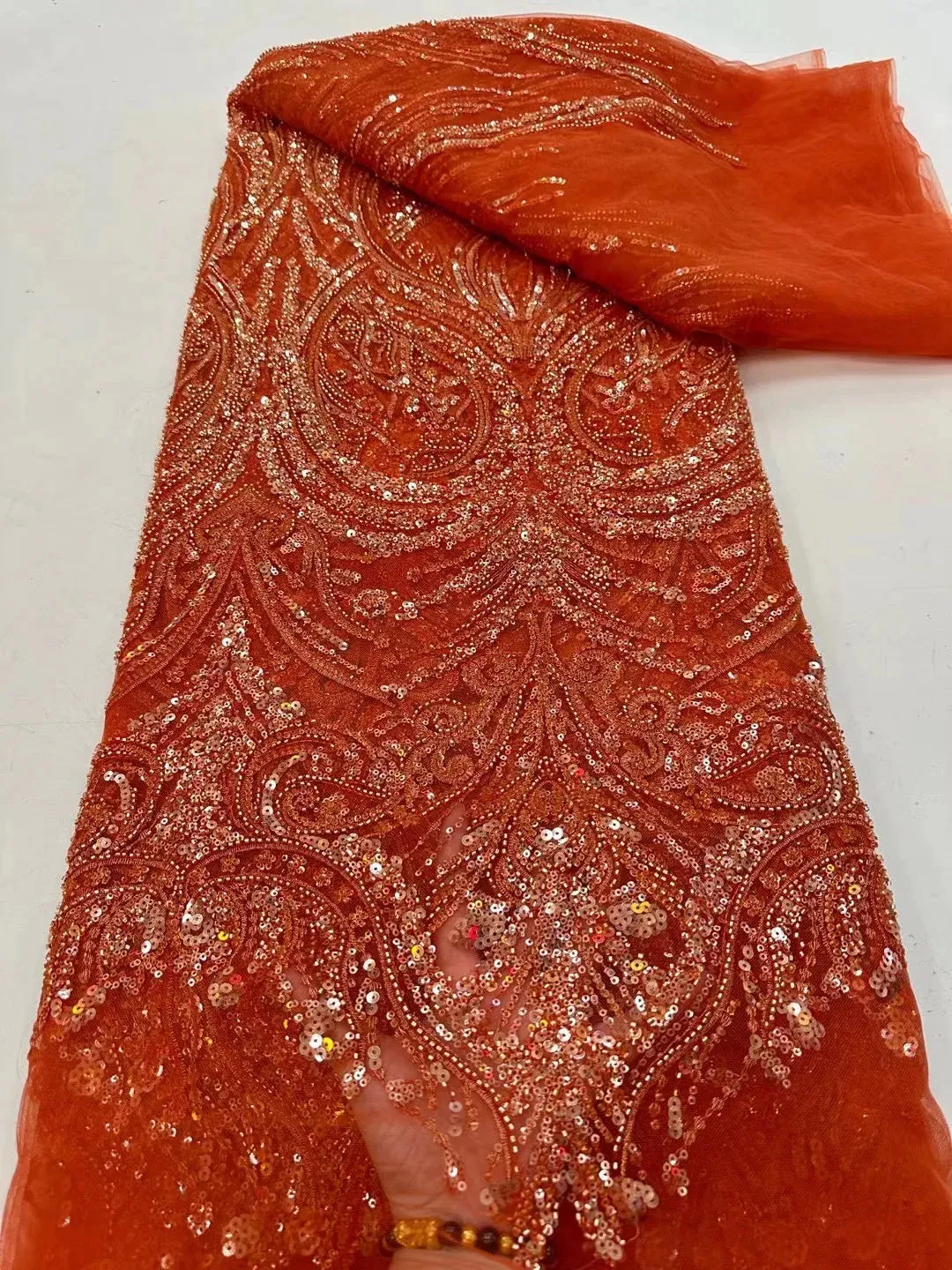 5 YARDS / 12 COLORS / Elompia Sequin Beaded Embroidery Tulle Mesh Lace Dress Fabric