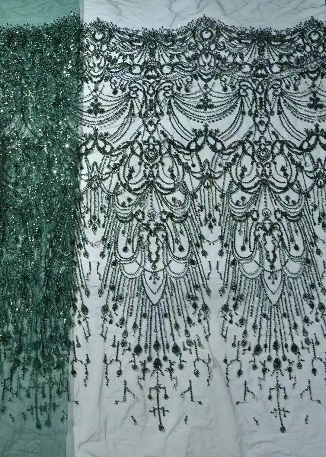 5 YARDS / 12 COLORS / Madison Growing Vines Glitter Sequin Beaded Embroidery Tulle Mesh Lace Party Prom Bridal Dress Fabric