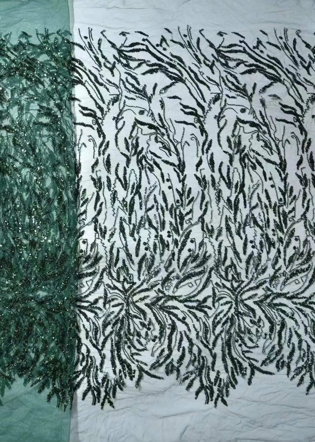5 YARDS / 12 COLORS / Madison Growing Vines Glitter Sequin Beaded Embroidery Tulle Mesh Lace Party Prom Bridal Dress Fabric