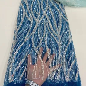 5 YARDS / 12 COLORS / Nihel Lines Abstract Sequin Beaded Embroidered Tulle Mesh Lace Party Prom Bridal Dress Fabric