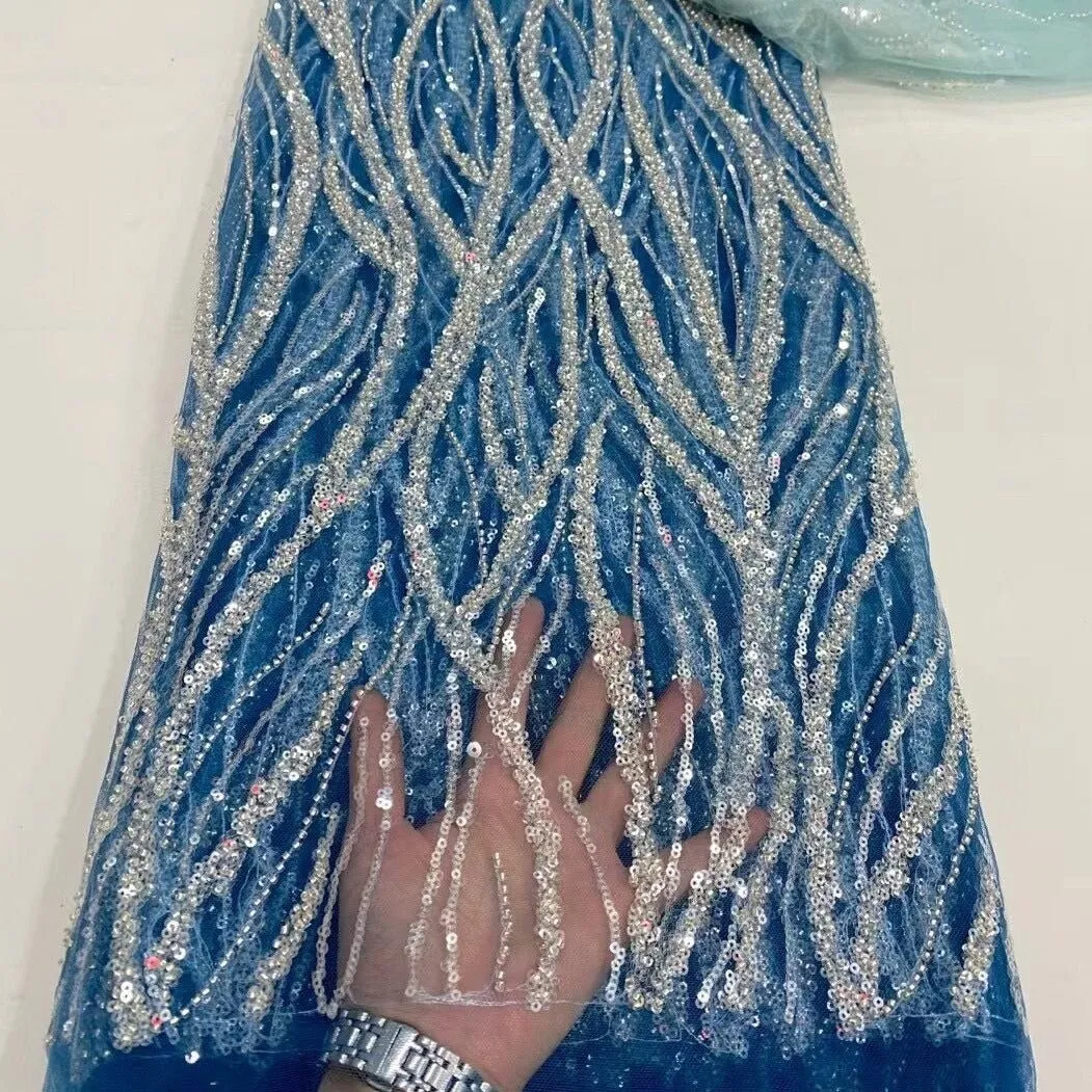 5 YARDS / 12 COLORS / Nihel Lines Abstract Sequin Beaded Embroidered Tulle Mesh Lace Party Prom Bridal Dress Fabric
