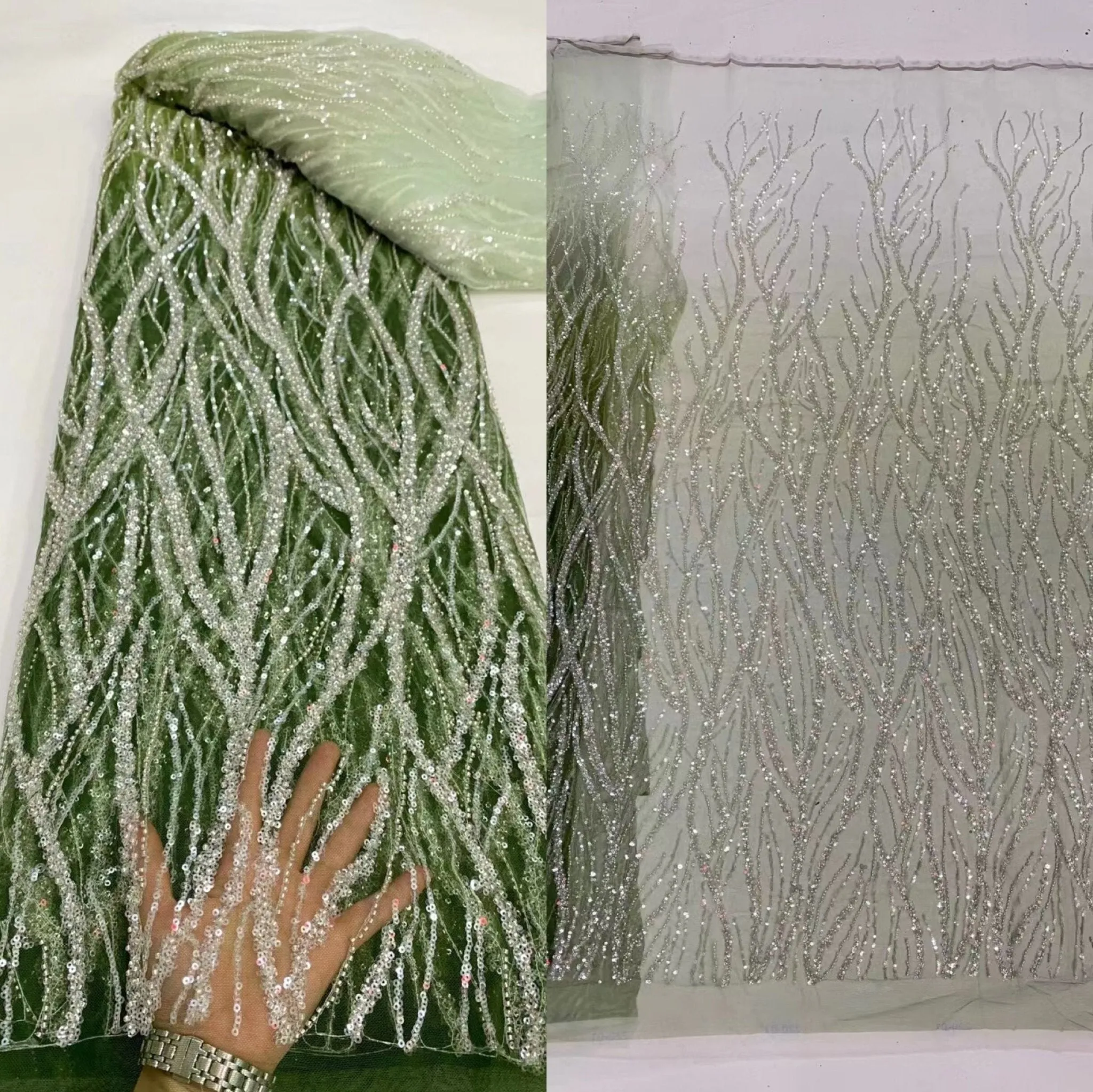 5 YARDS / 12 COLORS / Nihel Lines Abstract Sequin Beaded Embroidered Tulle Mesh Lace Party Prom Bridal Dress Fabric