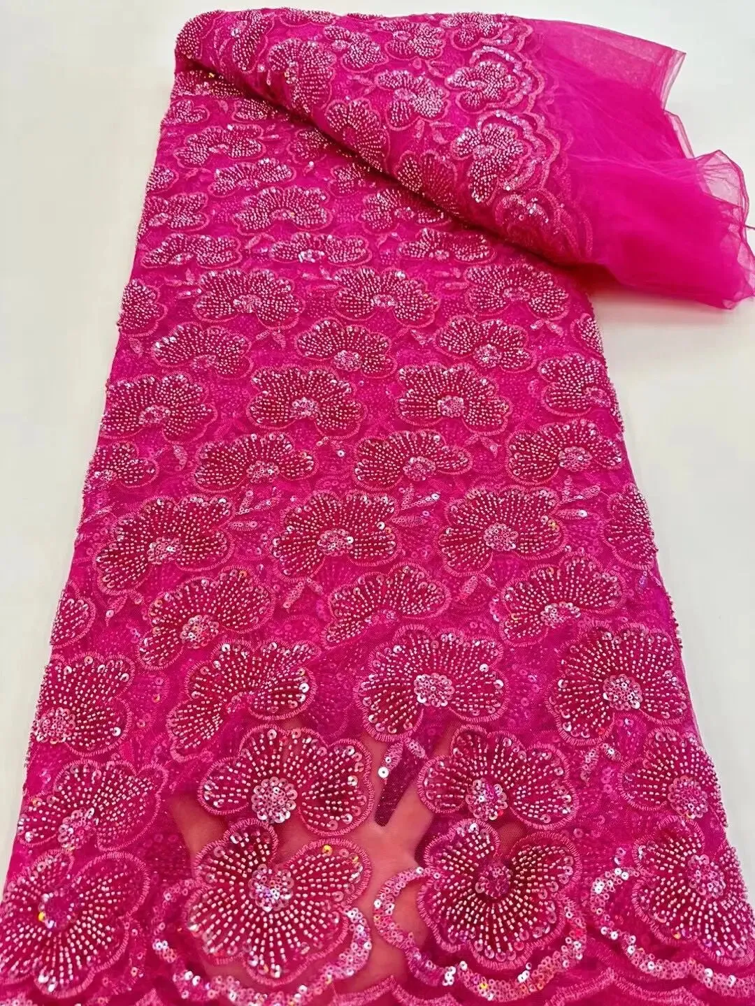 5 YARDS / 13 COLORS / Foliame Floral Beaded Embroidery Glitter Mesh Lace  Party Prom Bridal Dress Fabric