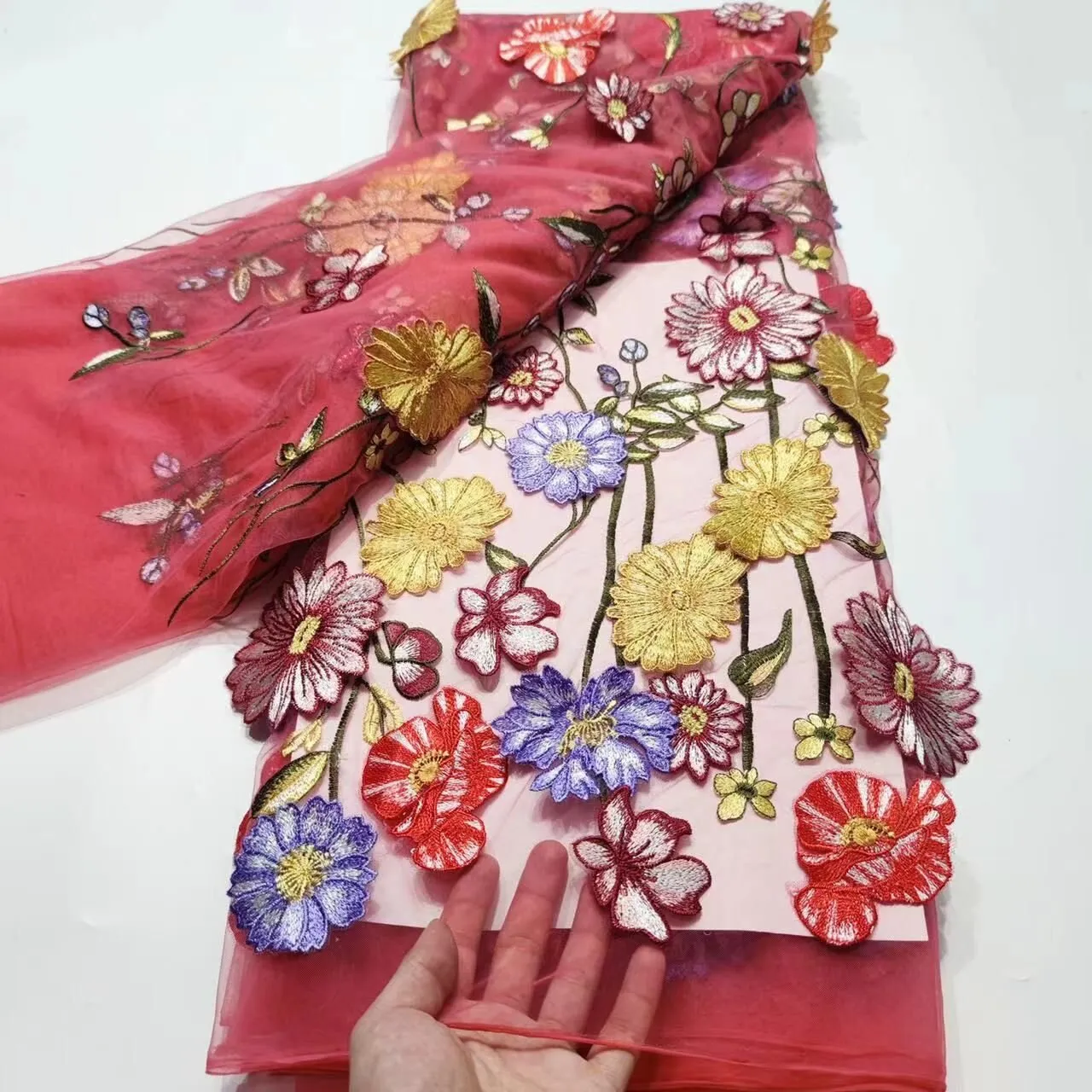 5 YARDS / 14 COLORS / Lehna Multicolor Floral Beaded Embroidery Glitter Mesh Lace  Party Prom Bridal Dress Fabric