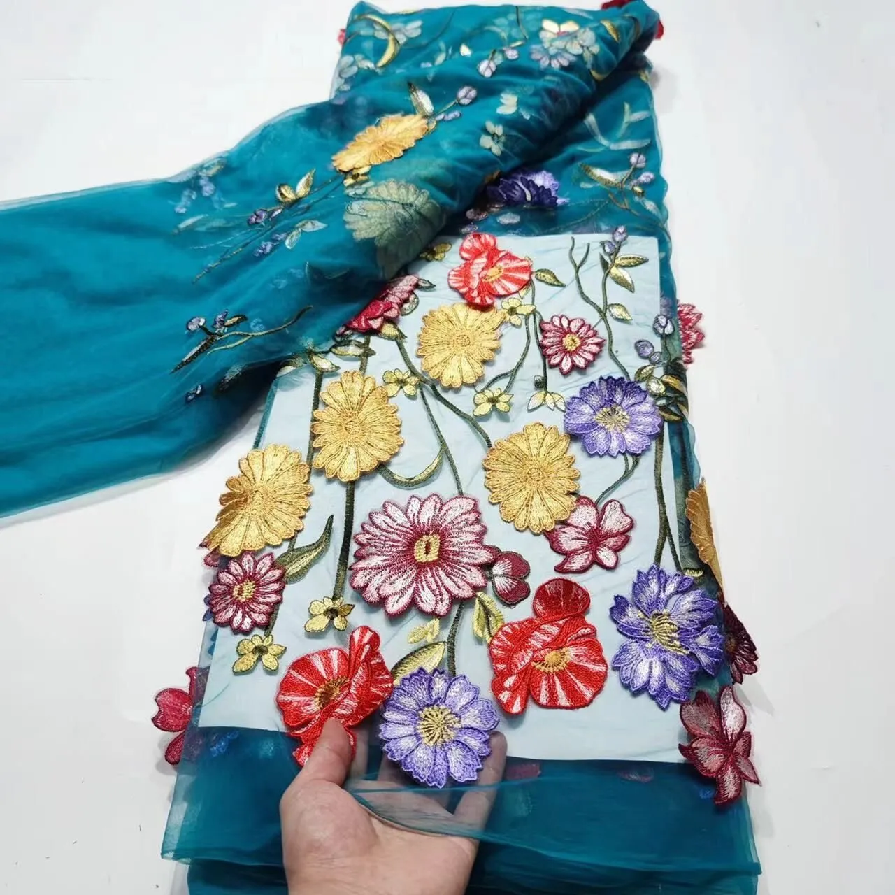 5 YARDS / 14 COLORS / Lehna Multicolor Floral Beaded Embroidery Glitter Mesh Lace  Party Prom Bridal Dress Fabric