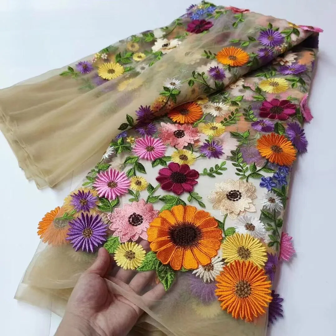 5 YARDS / 14 COLORS / Lehna Multicolor Floral Beaded Embroidery Glitter Mesh Lace  Party Prom Bridal Dress Fabric
