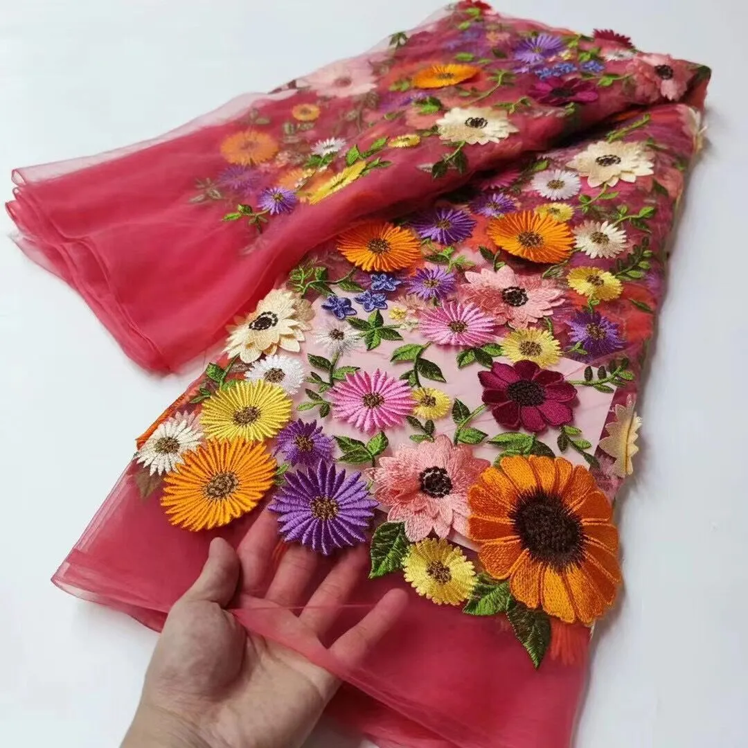 5 YARDS / 14 COLORS / Lehna Multicolor Floral Beaded Embroidery Glitter Mesh Lace  Party Prom Bridal Dress Fabric