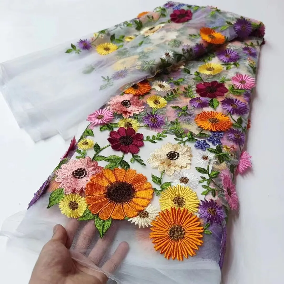 5 YARDS / 14 COLORS / Lehna Multicolor Floral Beaded Embroidery Glitter Mesh Lace  Party Prom Bridal Dress Fabric