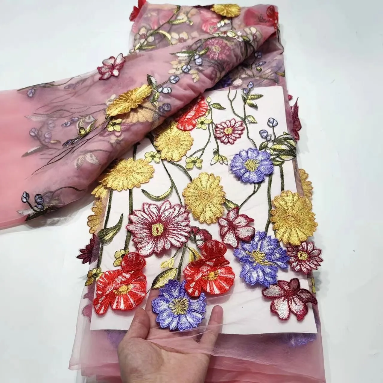 5 YARDS / 14 COLORS / Lehna Multicolor Floral Beaded Embroidery Glitter Mesh Lace  Party Prom Bridal Dress Fabric