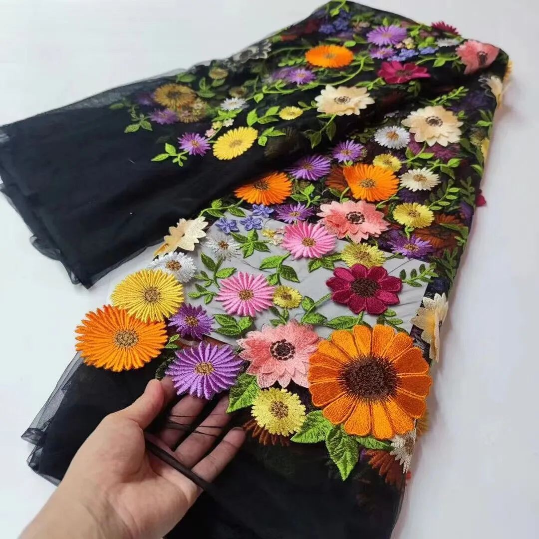 5 YARDS / 14 COLORS / Lehna Multicolor Floral Beaded Embroidery Glitter Mesh Lace  Party Prom Bridal Dress Fabric