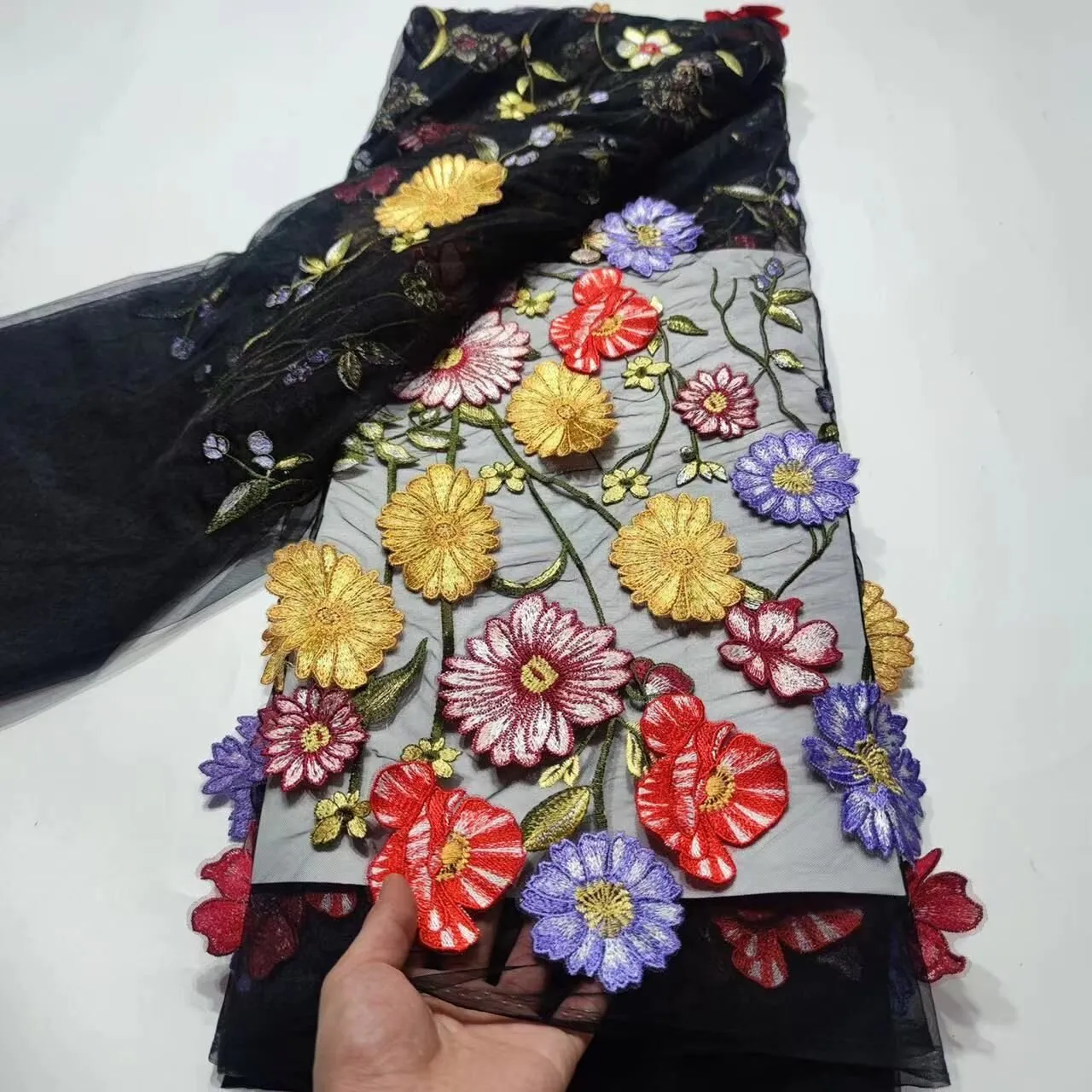 5 YARDS / 14 COLORS / Lehna Multicolor Floral Beaded Embroidery Glitter Mesh Lace  Party Prom Bridal Dress Fabric