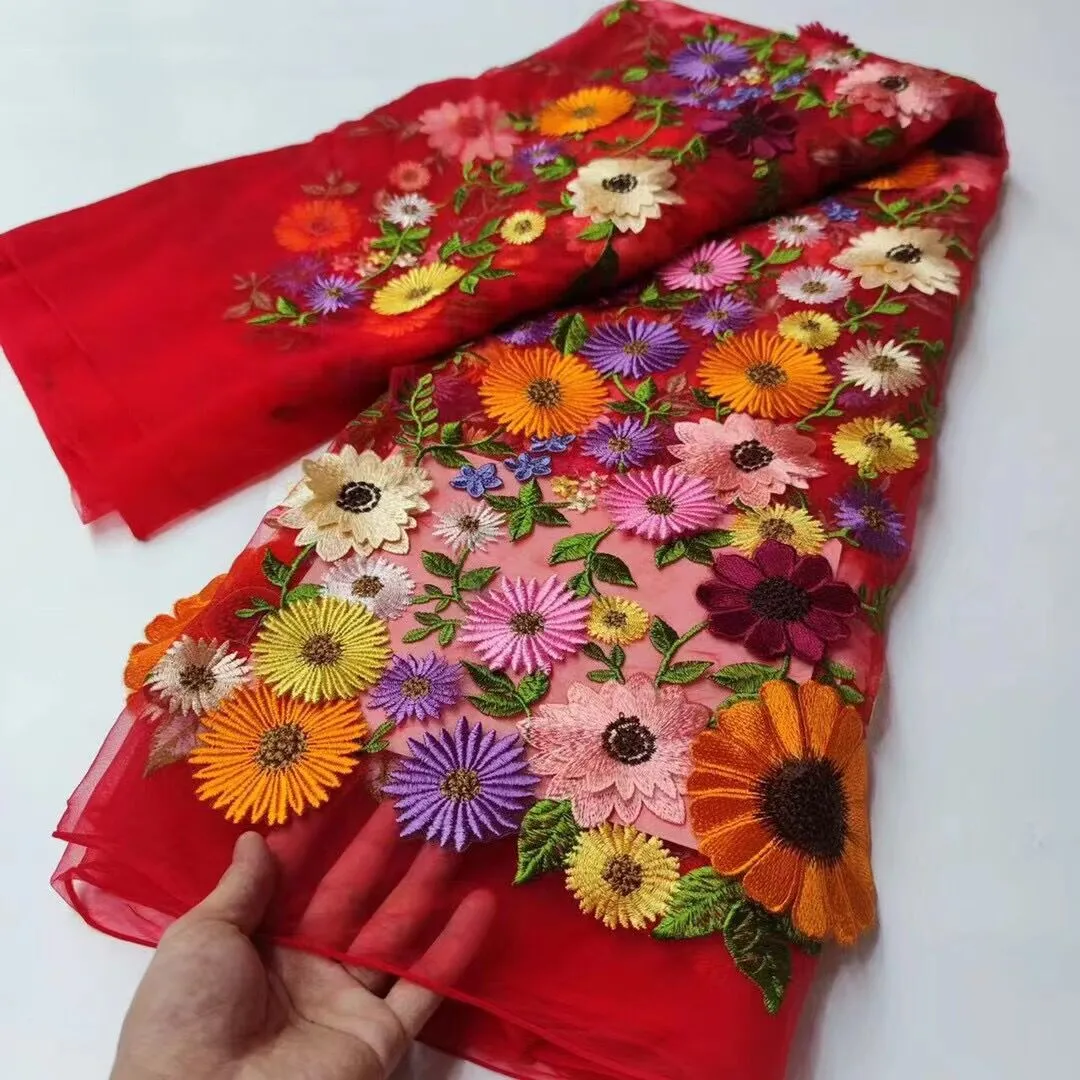 5 YARDS / 14 COLORS / Lehna Multicolor Floral Beaded Embroidery Glitter Mesh Lace  Party Prom Bridal Dress Fabric