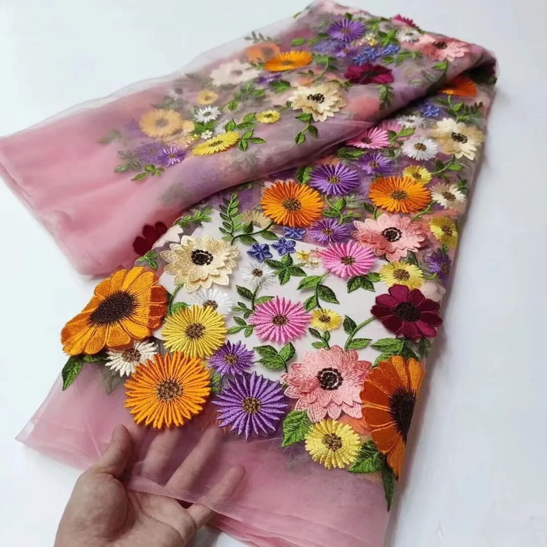 5 YARDS / 14 COLORS / Lehna Multicolor Floral Beaded Embroidery Glitter Mesh Lace  Party Prom Bridal Dress Fabric