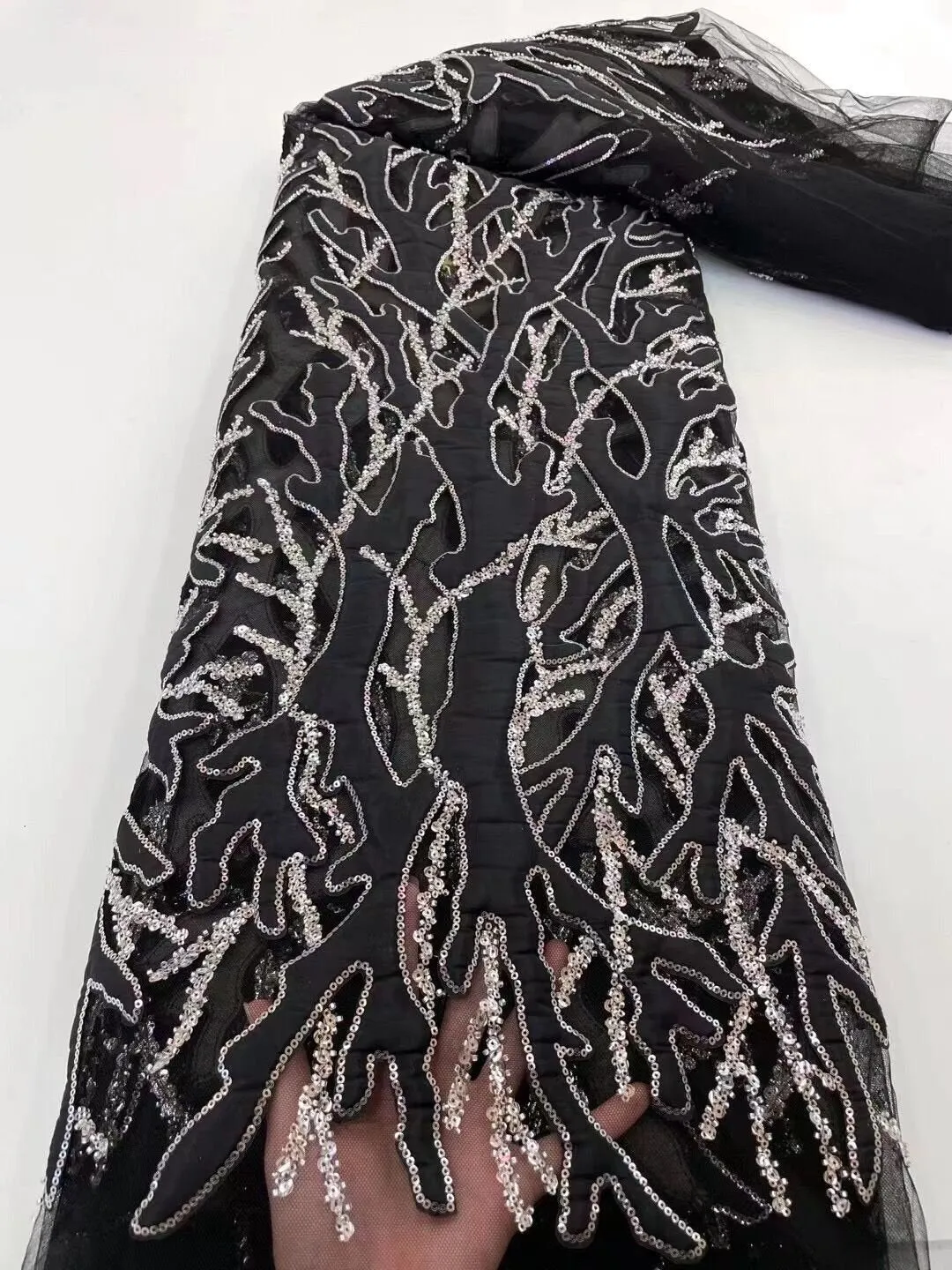 5 YARDS / 16 COLORS / Janes Geometric Beaded Embroidery Glitter Mesh Lace  Party Prom Bridal Dress Fabric