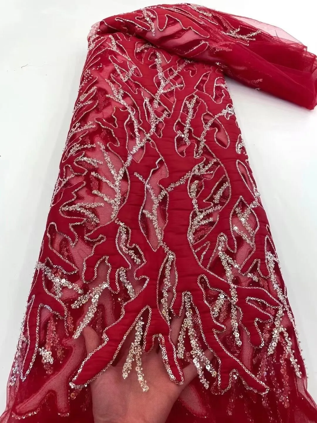 5 YARDS / 16 COLORS / Janes Geometric Beaded Embroidery Glitter Mesh Lace  Party Prom Bridal Dress Fabric