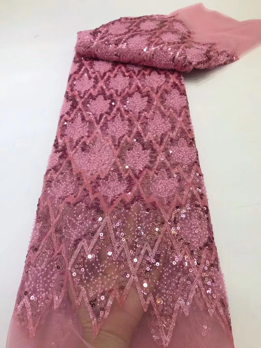 5 YARDS / 16 COLORS / Janes Geometric Beaded Embroidery Glitter Mesh Lace  Party Prom Bridal Dress Fabric