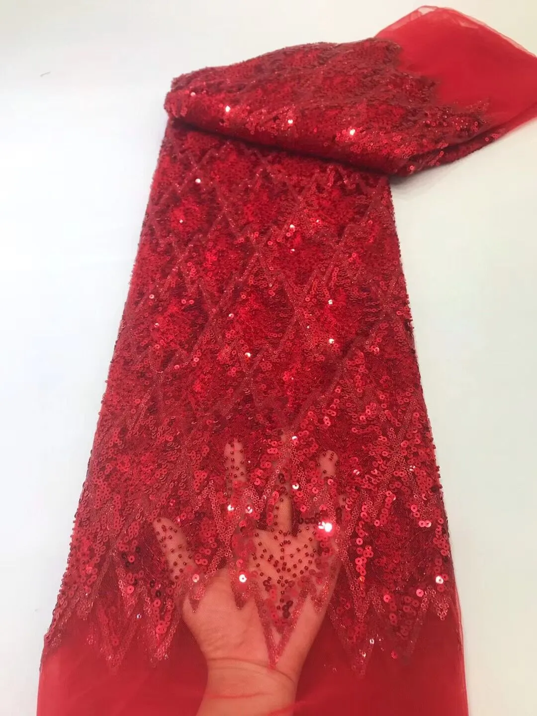 5 YARDS / 16 COLORS / Janes Geometric Beaded Embroidery Glitter Mesh Lace  Party Prom Bridal Dress Fabric
