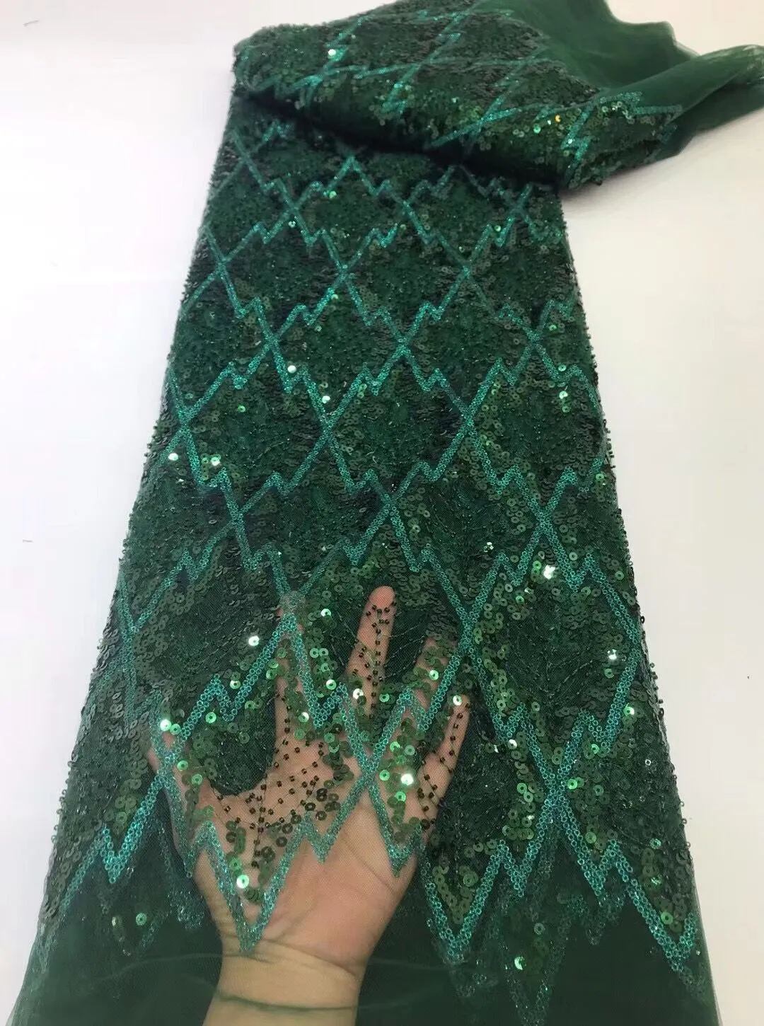 5 YARDS / 16 COLORS / Janes Geometric Beaded Embroidery Glitter Mesh Lace  Party Prom Bridal Dress Fabric