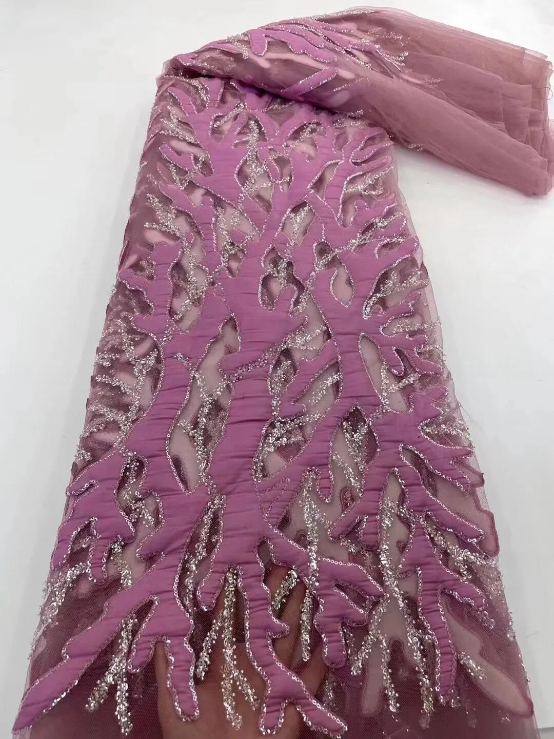 5 YARDS / 16 COLORS / Janes Geometric Beaded Embroidery Glitter Mesh Lace  Party Prom Bridal Dress Fabric