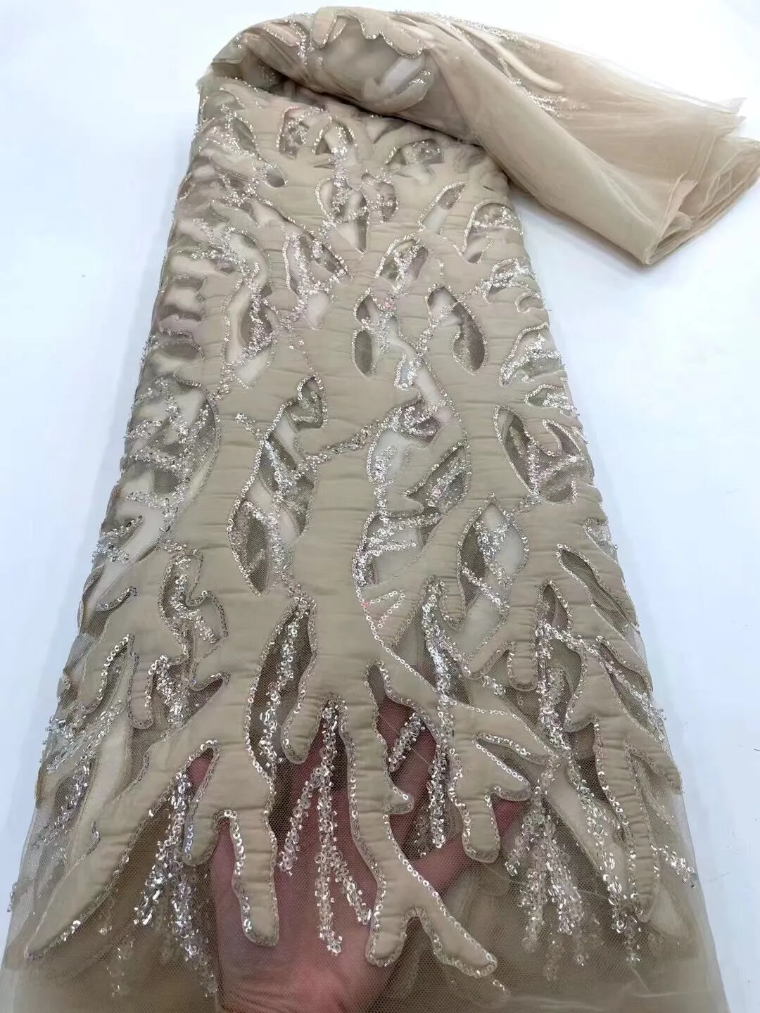 5 YARDS / 16 COLORS / Janes Geometric Beaded Embroidery Glitter Mesh Lace  Party Prom Bridal Dress Fabric