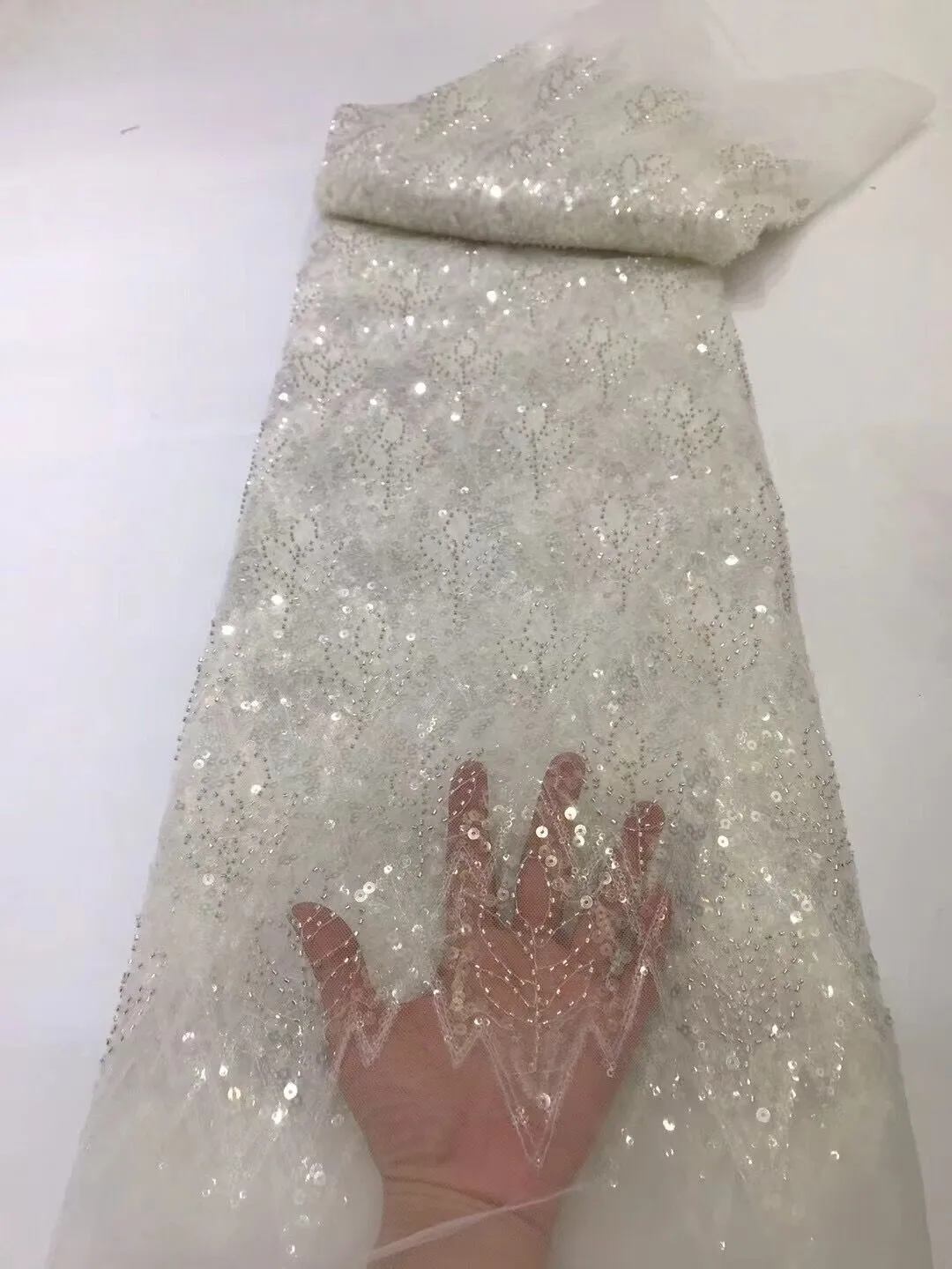 5 YARDS / 16 COLORS / Janes Geometric Beaded Embroidery Glitter Mesh Lace  Party Prom Bridal Dress Fabric