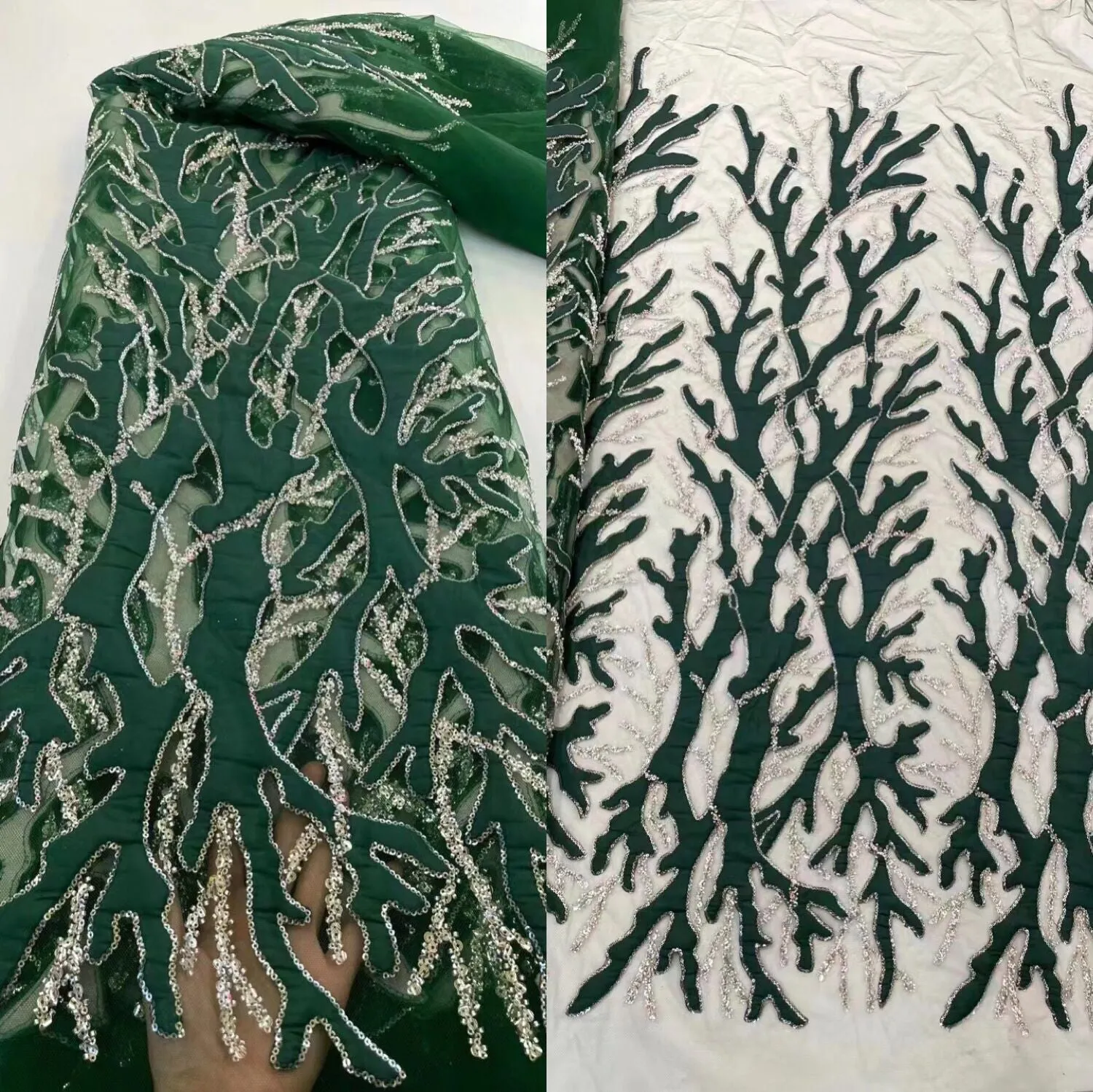 5 YARDS / 16 COLORS / Janes Geometric Beaded Embroidery Glitter Mesh Lace  Party Prom Bridal Dress Fabric