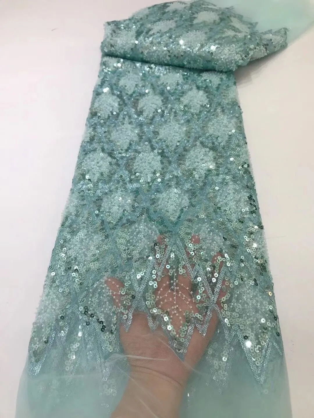 5 YARDS / 16 COLORS / Janes Geometric Beaded Embroidery Glitter Mesh Lace  Party Prom Bridal Dress Fabric