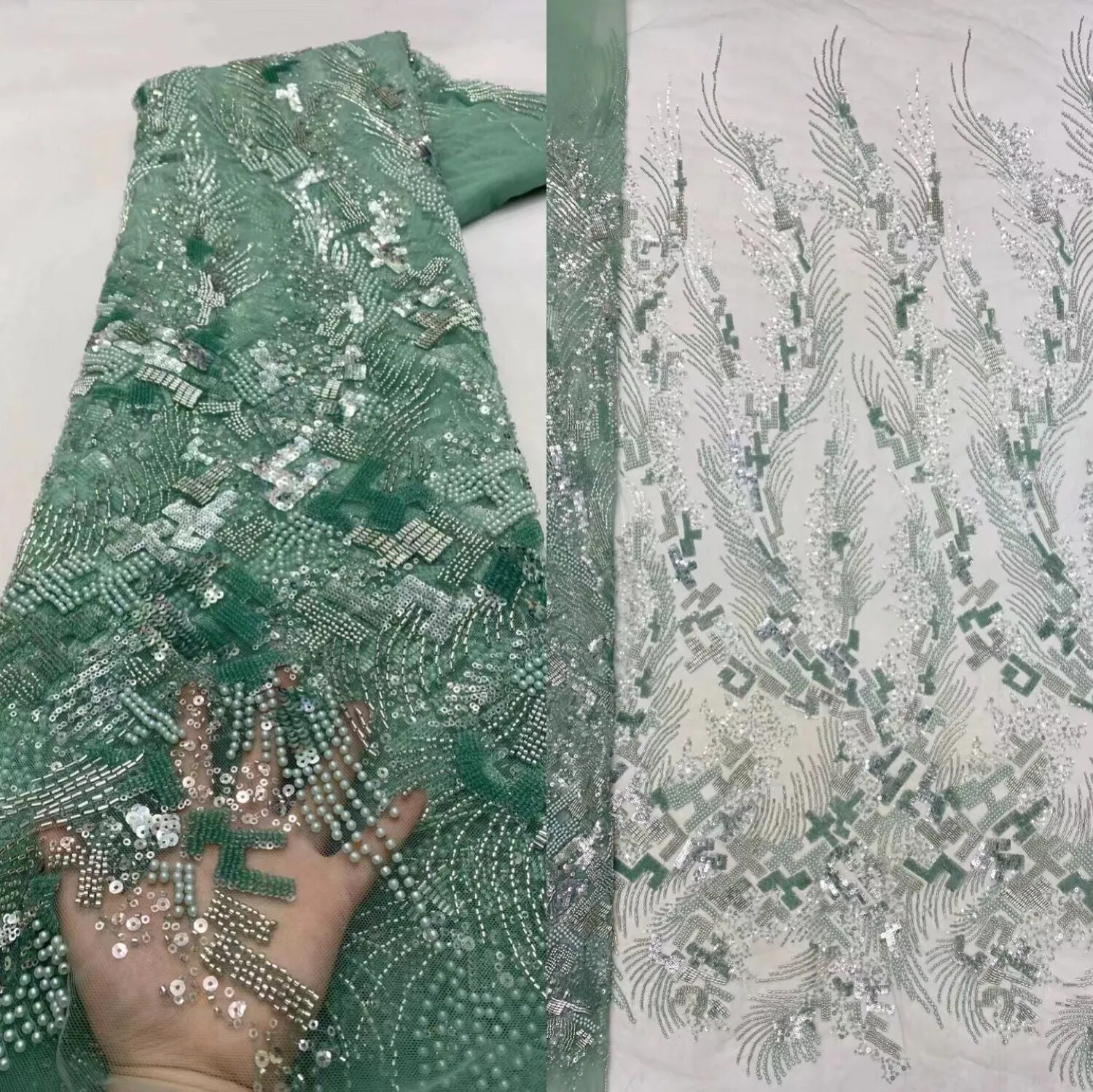 5 YARDS / 20 COLORS / Baya Floral Beaded Embroidery Sequin Mesh Lace Party Prom Bridal Dress Fabric