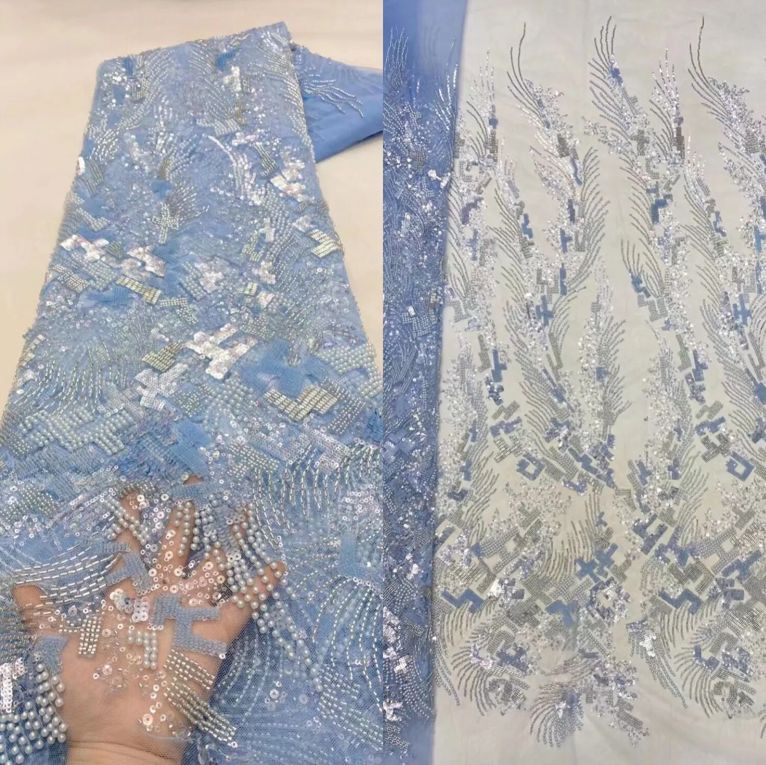 5 YARDS / 20 COLORS / Baya Floral Beaded Embroidery Sequin Mesh Lace Party Prom Bridal Dress Fabric