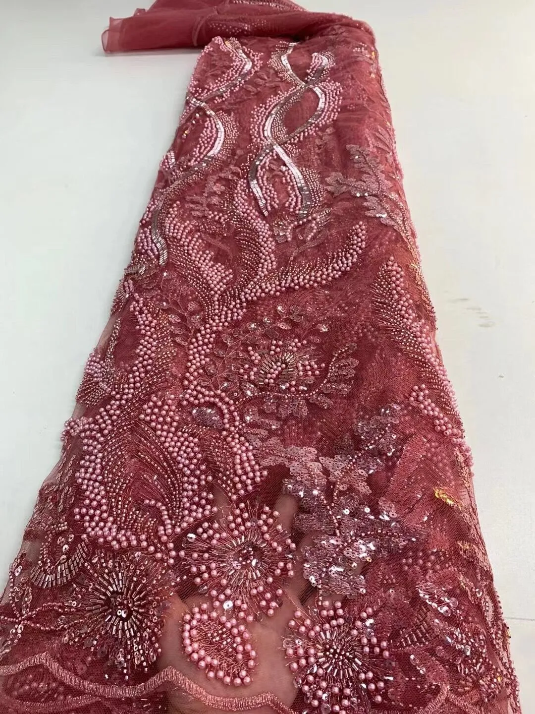 5 YARDS / 20 COLORS / Baya Floral Beaded Embroidery Sequin Mesh Lace Party Prom Bridal Dress Fabric