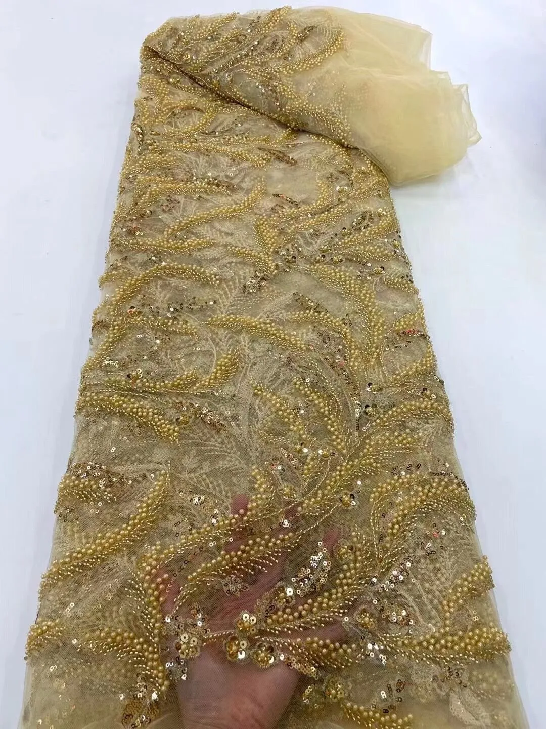 5 YARDS / 20 COLORS / Baya Floral Beaded Embroidery Sequin Mesh Lace Party Prom Bridal Dress Fabric
