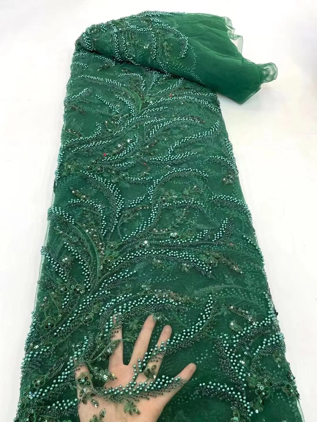 5 YARDS / 20 COLORS / Baya Floral Beaded Embroidery Sequin Mesh Lace Party Prom Bridal Dress Fabric