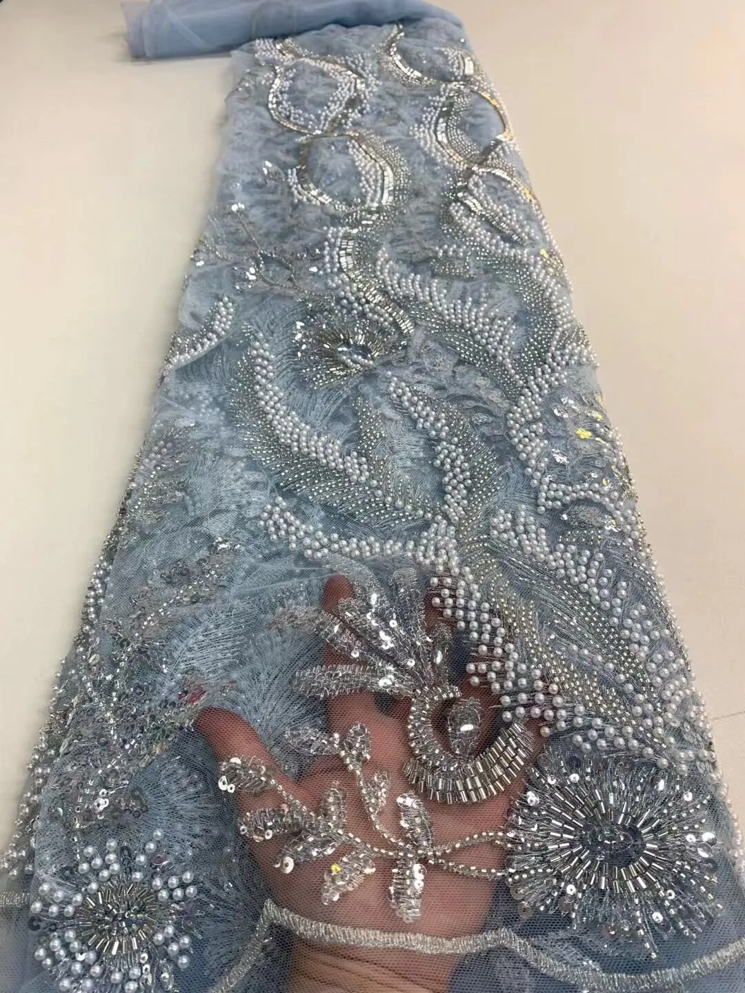5 YARDS / 20 COLORS / Baya Floral Beaded Embroidery Sequin Mesh Lace Party Prom Bridal Dress Fabric