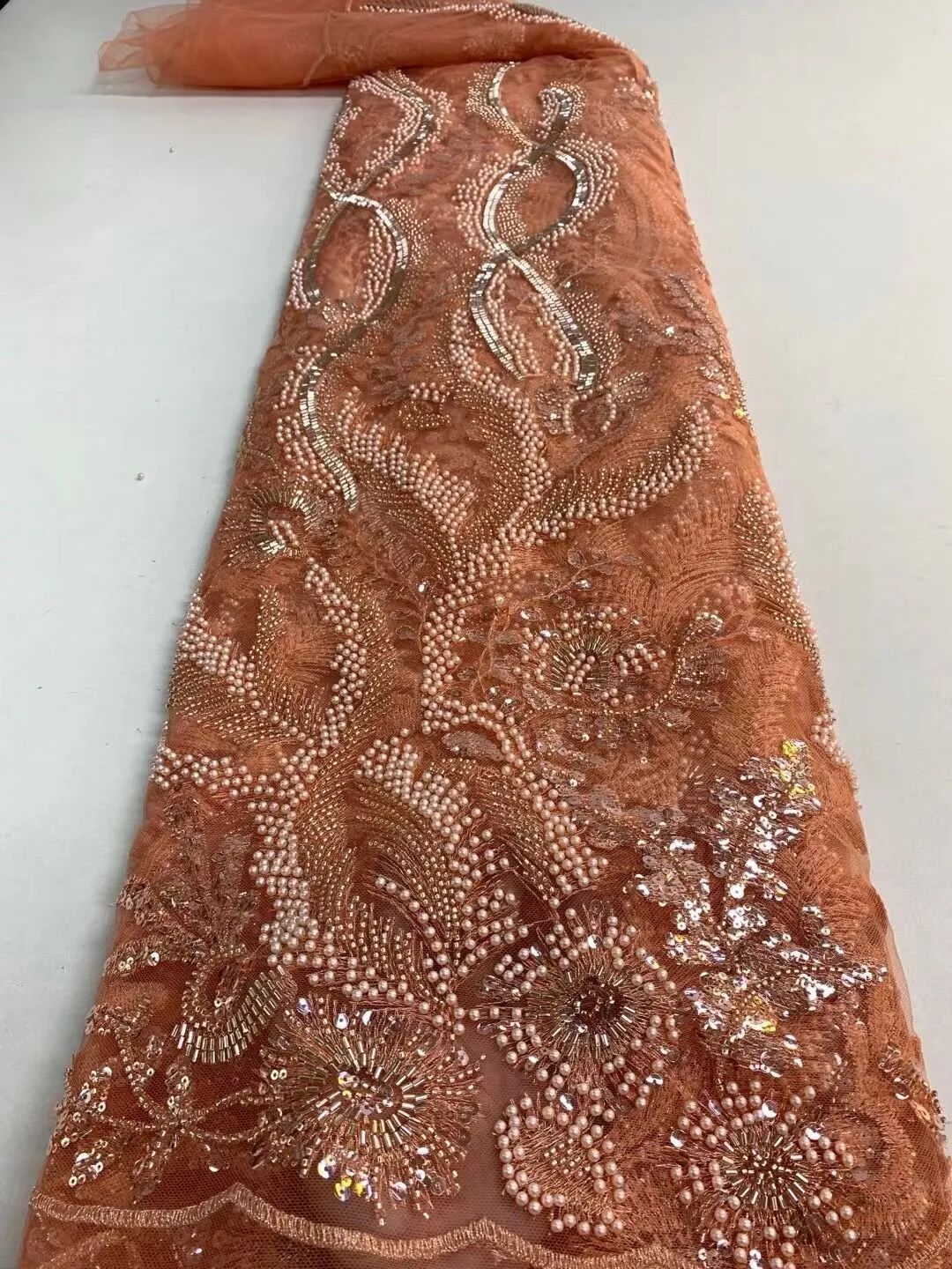 5 YARDS / 20 COLORS / Baya Floral Beaded Embroidery Sequin Mesh Lace Party Prom Bridal Dress Fabric