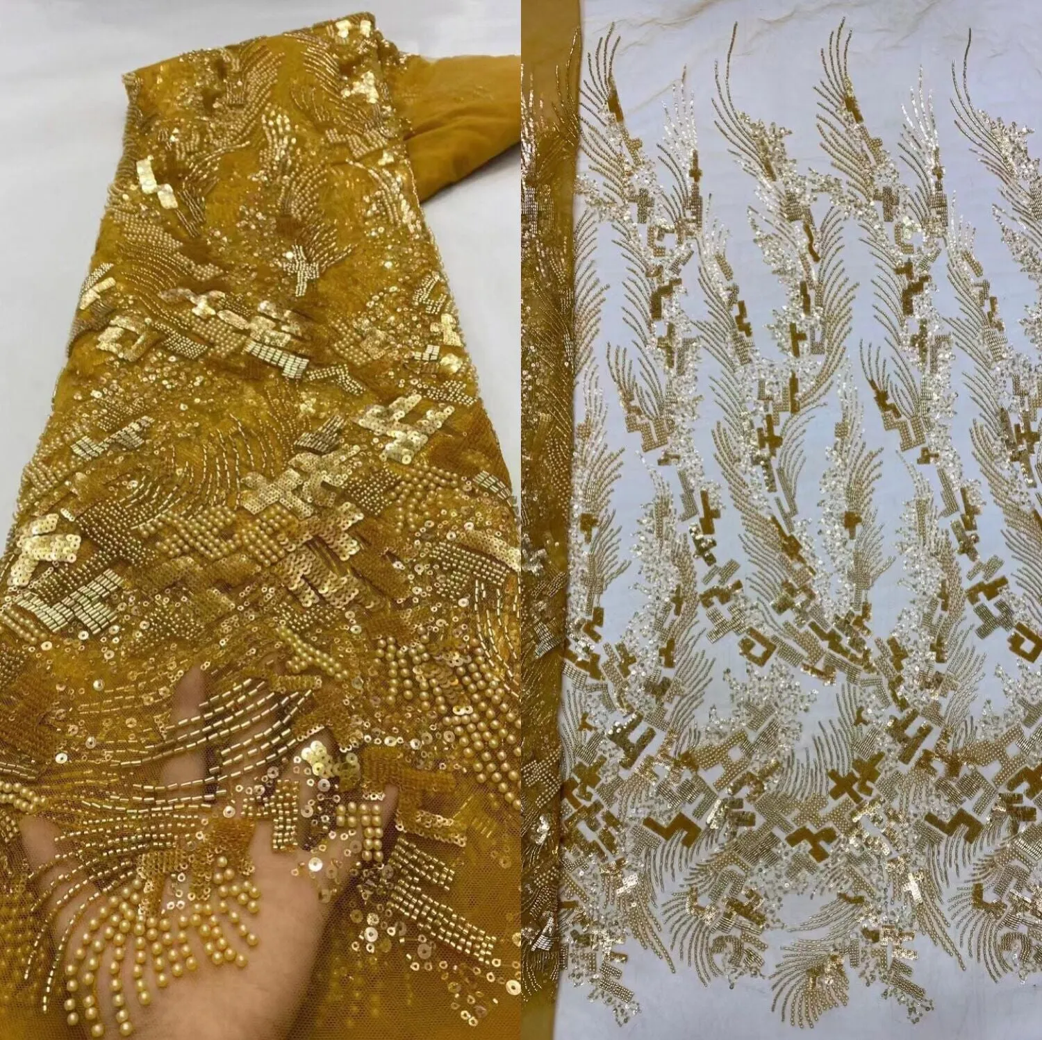 5 YARDS / 20 COLORS / Baya Floral Beaded Embroidery Sequin Mesh Lace Party Prom Bridal Dress Fabric