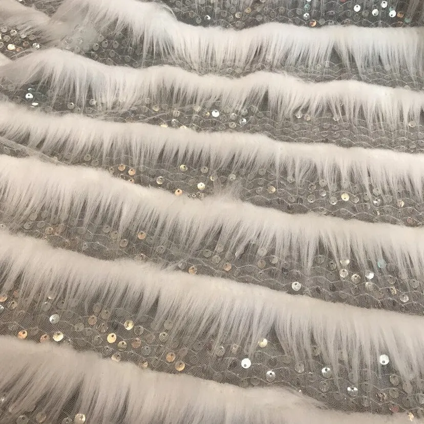5 YARDS / 3 COLORS / Felicie Horizontal Feather Lines Glitter Sequin Beaded Embroidery Tulle Mesh Dance Party Lace Party Prom Bridal Dress Fabric
